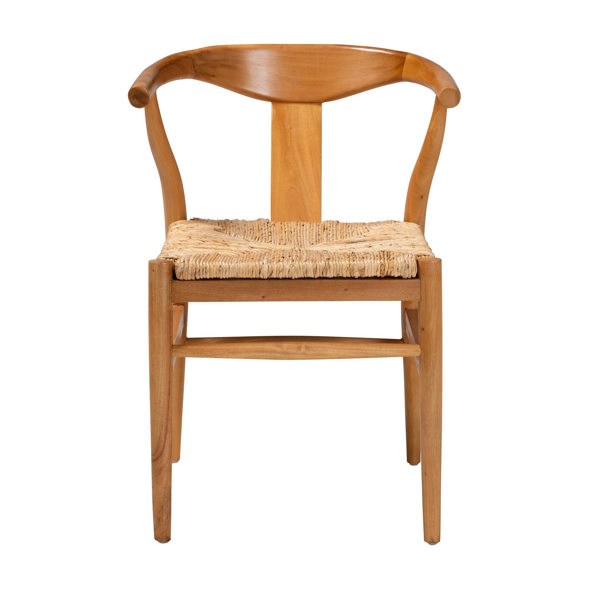 Angle. bali & pari - Fika Dining Chair with Woven Seagrass Seat - Handwoven Wicker Armchair with Wishbone Backrest, Boho Coastal Seating - Honey/Natural Brown.