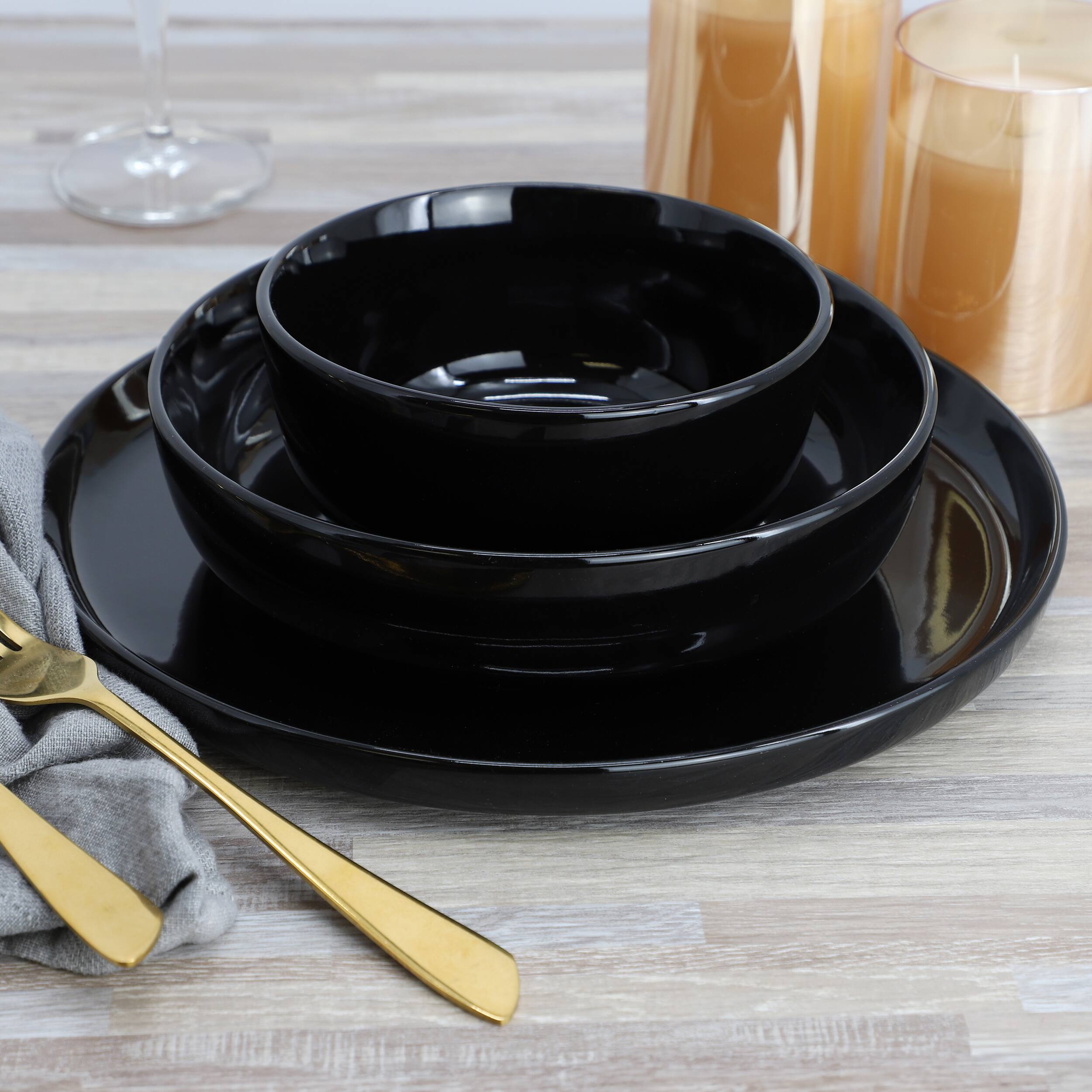 Alt View 6. Elama - Elama Duncan 18 Piece Porcelain Dinnerware Set in Black - Black.
