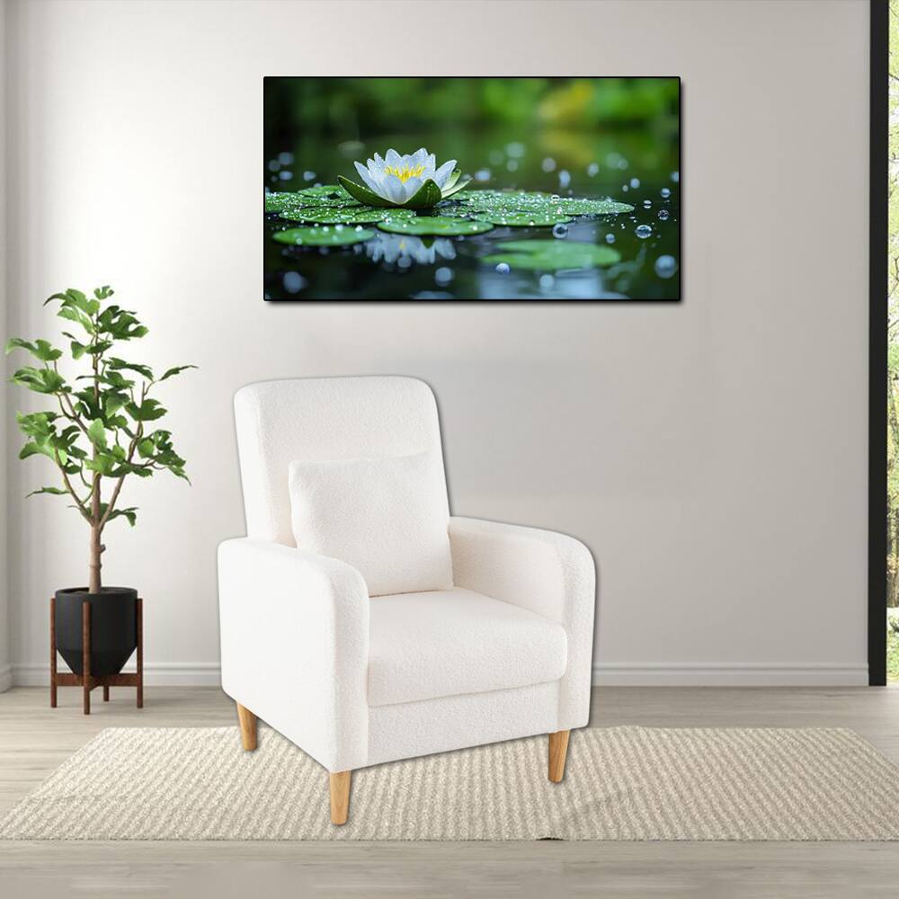 Front. Hivvago - Teddy Fleece Armchair with Soft Cushion and Lumbar Support Pillow - White.