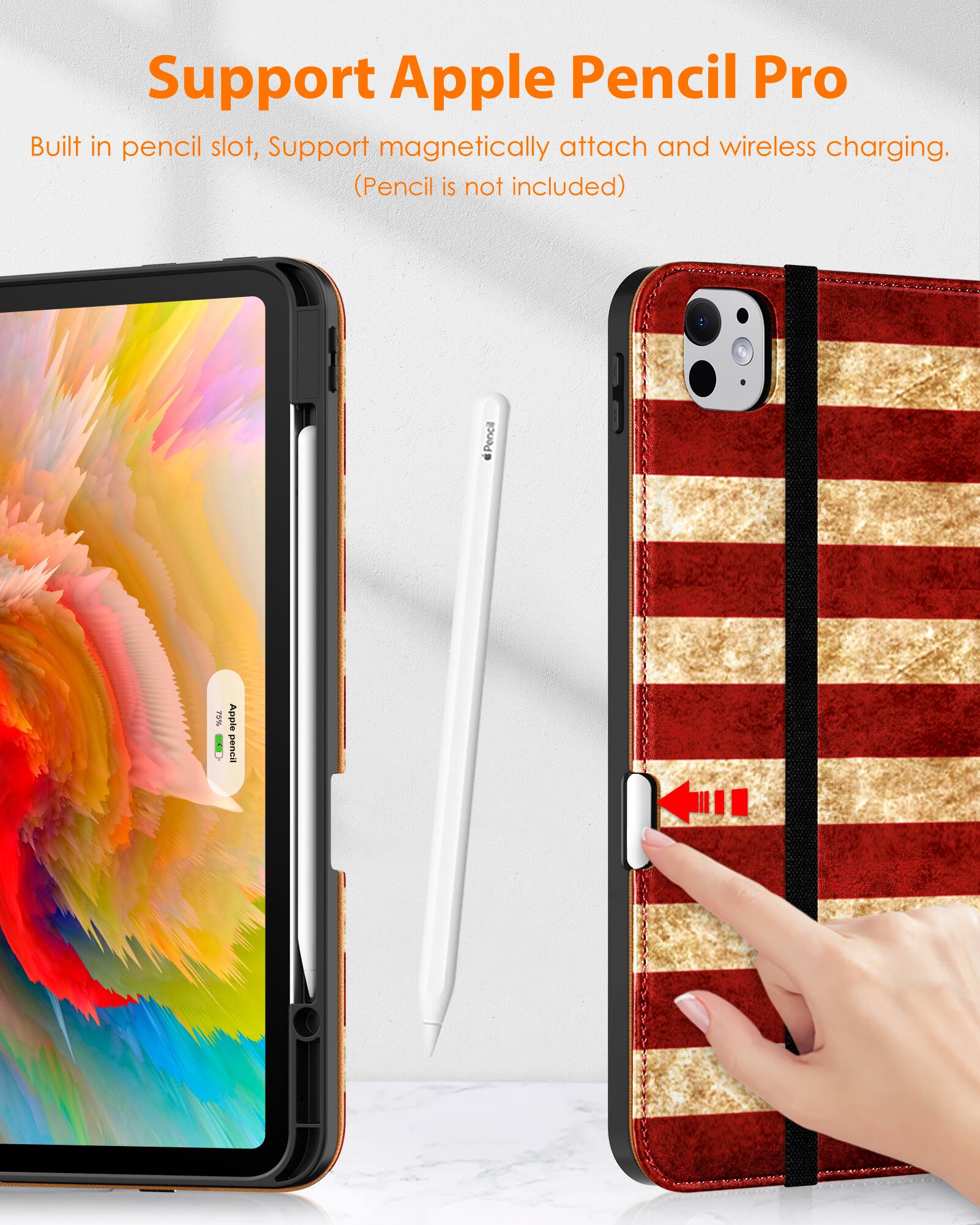 Support Apple Pencil Pro

Built in pencil slot, Support magnetically attach and wireless charging. (Pencil is not included)