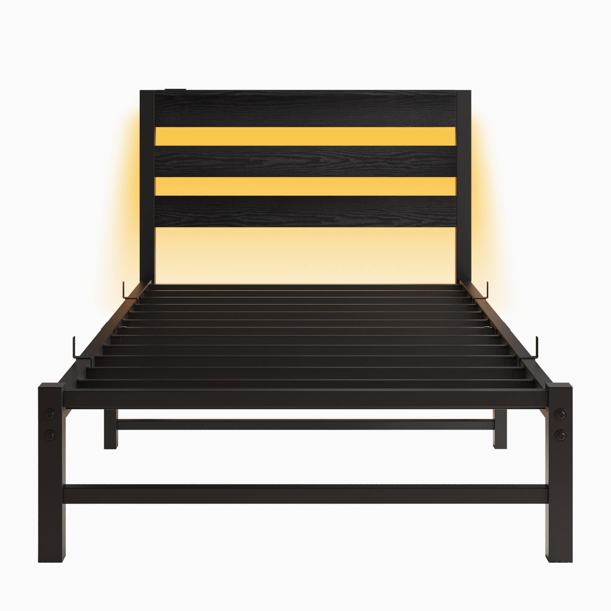 Alt View 6. GOODSILO - Heavy Duty Twin Size Platform Bed Frame with USB Charging, LED Lighting, and Under-Bed Storage - Black.