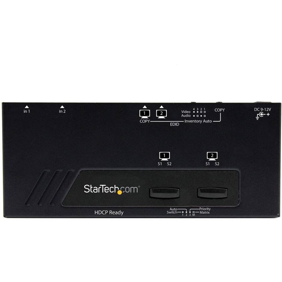 in1  
in2  
1 COPY  
2  
4 3 2 1 COPY Video 0 Audio Inventory Auto EDID  
DC 9-12V +  
1  
2  
S1  
S2  
S1  
S2  
StarTech.com  
HDCP Ready  
Auto Priority Switch Matrix 123M