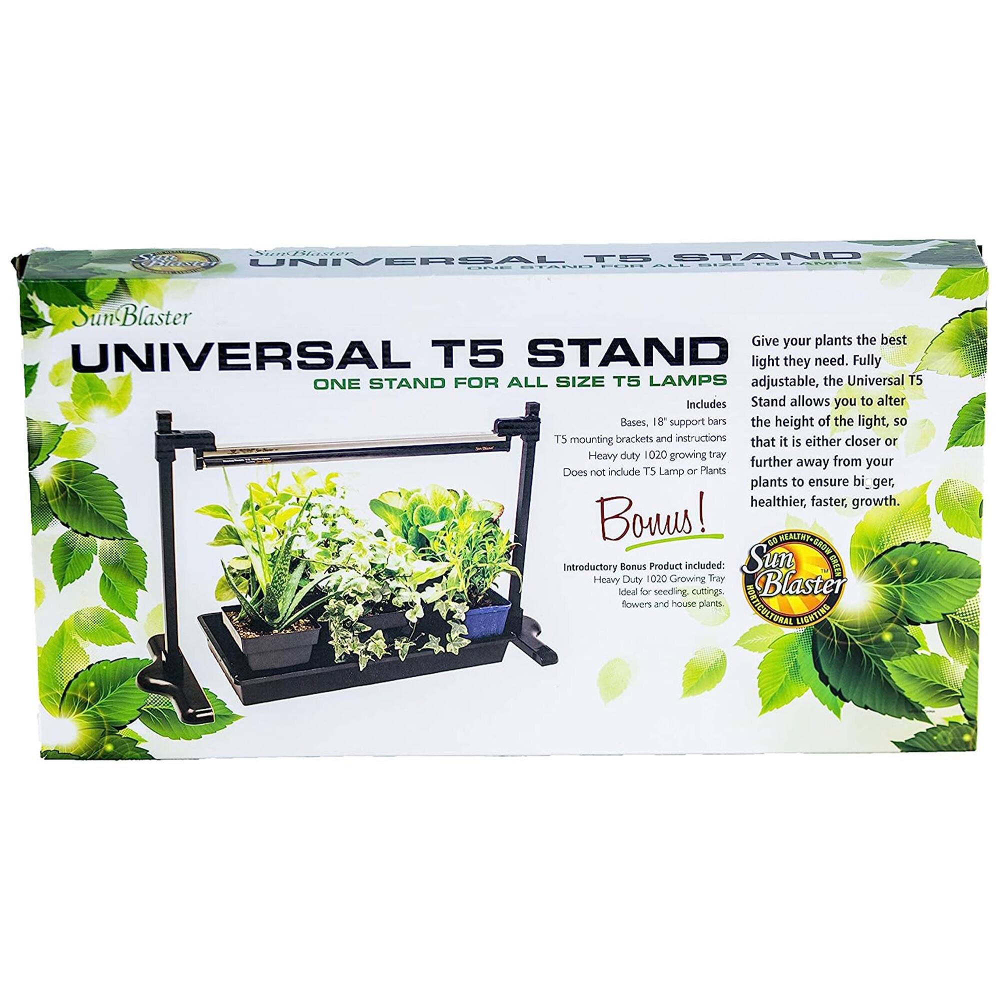 5000bat0r STAND UNIVERSAL T5 | SunBlaster Give your plants the best UNIVERSAL T5 STAND light they need. Fully ONE STAND FOR ALL SIZE T5 LAMPS adjustable, the Universal T5 Stand allows you to alter the height of the light, so T5 mounting brackets and instructions that it is either closer or further away from your plants to ensure bigger, healthier, faster growth. Bonus! SunBlaster Heavy Duty 1020 Growing Tray Introductory Bonus Product included: SunBlaster Heavy Duty 1020 Growing Tray Ideal for seeding, cuttings, flowers, and house plants.