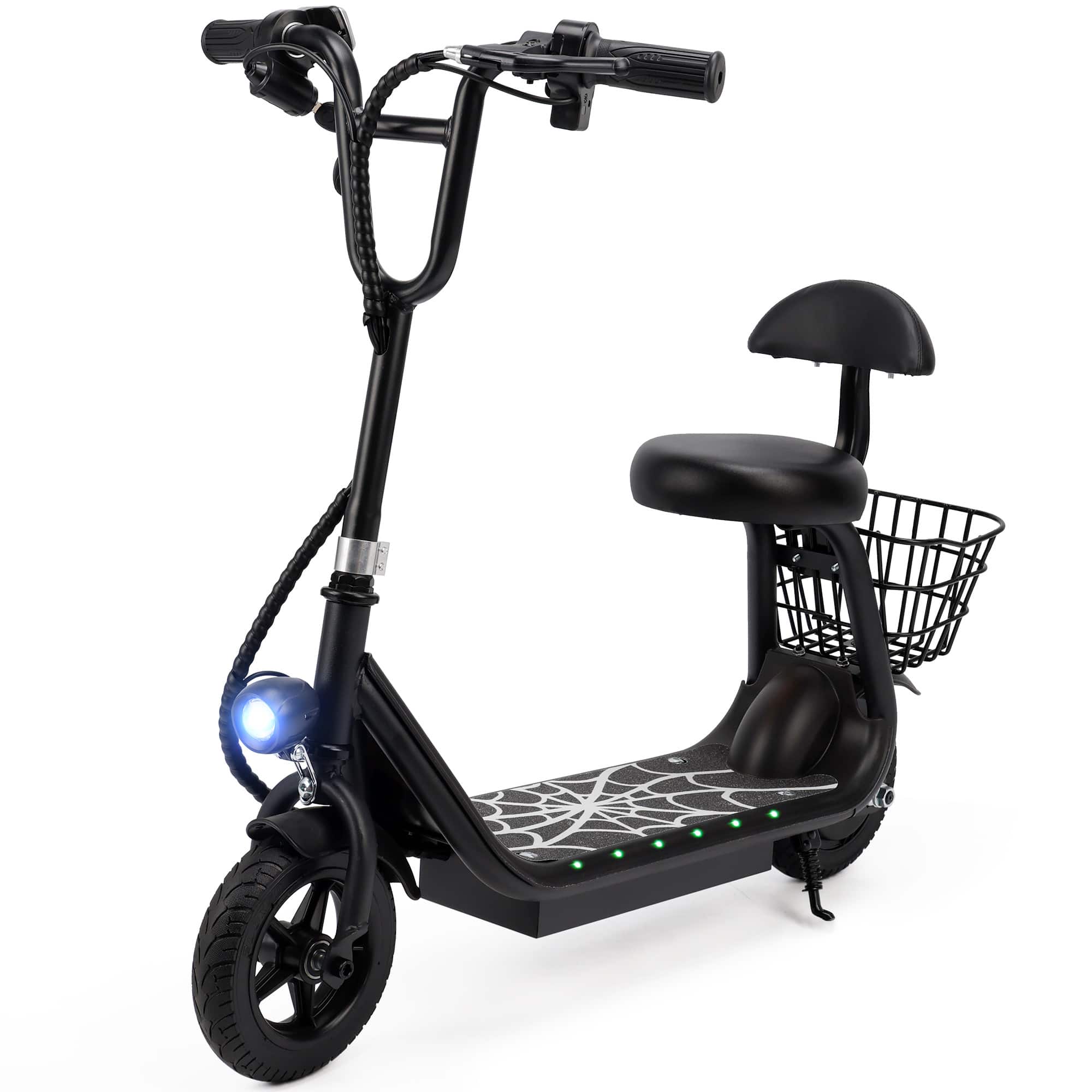 Topteng - 300W Electric Scooter with Seat for Kids - 3 Speeds up to 11MPH,12.4-Mile Range, 8" Pneumatic Tires & Neon Lights​​ - Black
