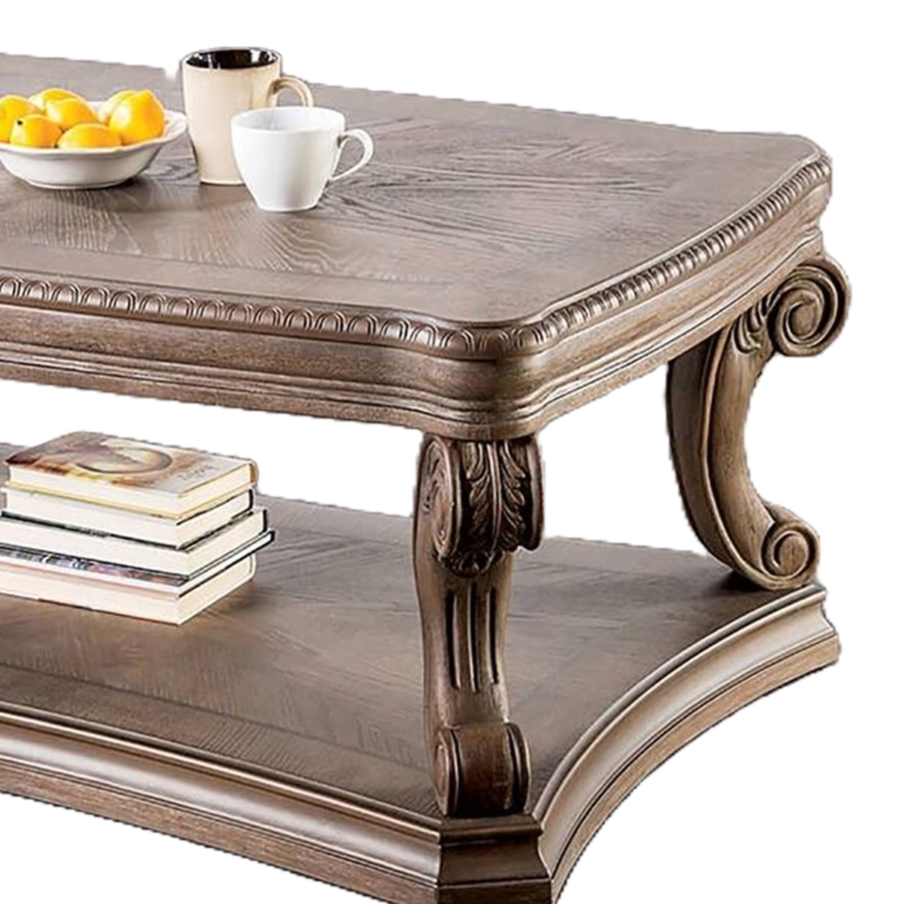 Alt View 2. Manhattan Lane - Olane Coffee Table, Weathered Oak Brown Wood, Rustic Farmhouse 52 Inch - Oak Brown.