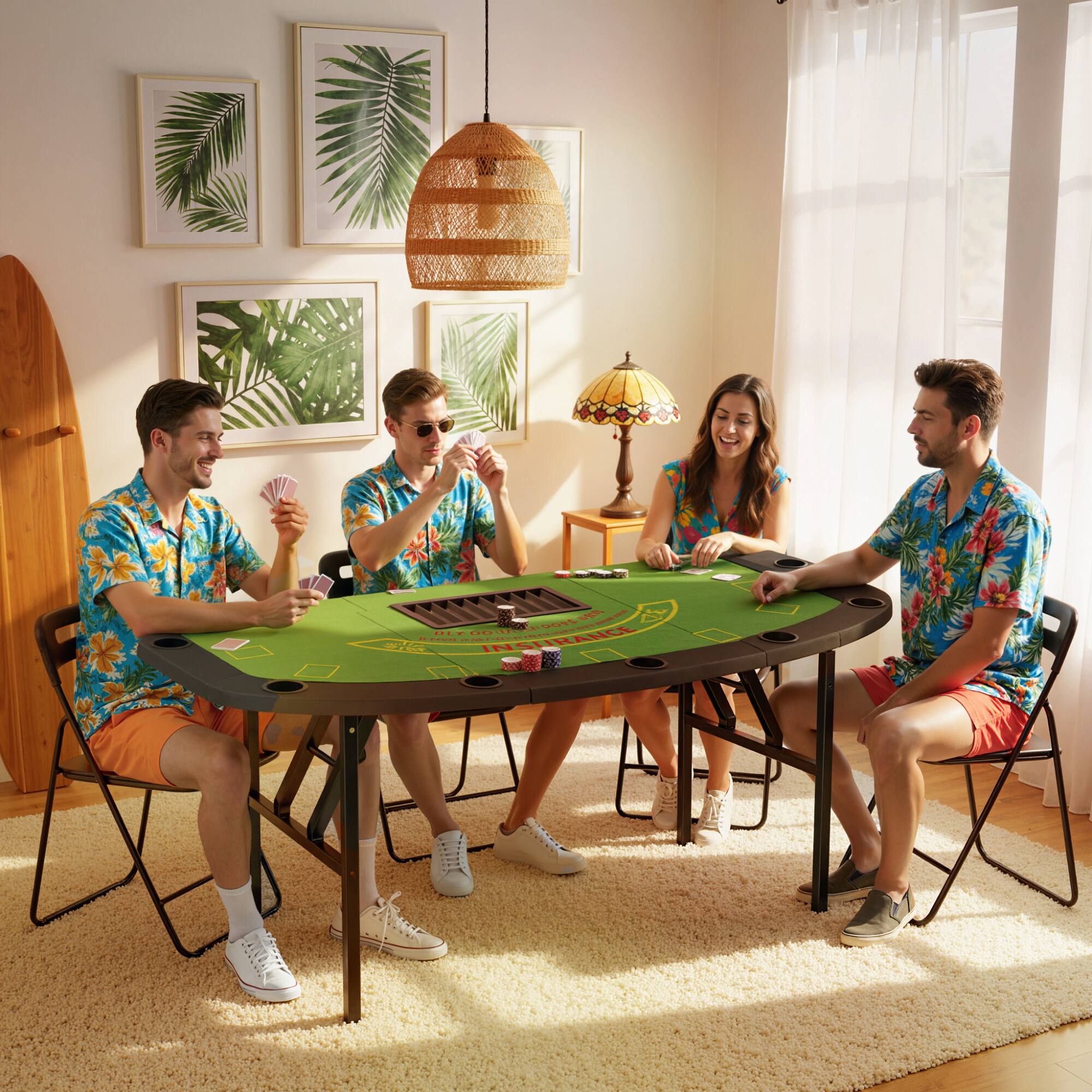 Alt View 7. Soozier - Poker Table Foldable, 72" Portable Folding Casino Blackjack Table for 8 Players with Felt Surface, Cup Holders.