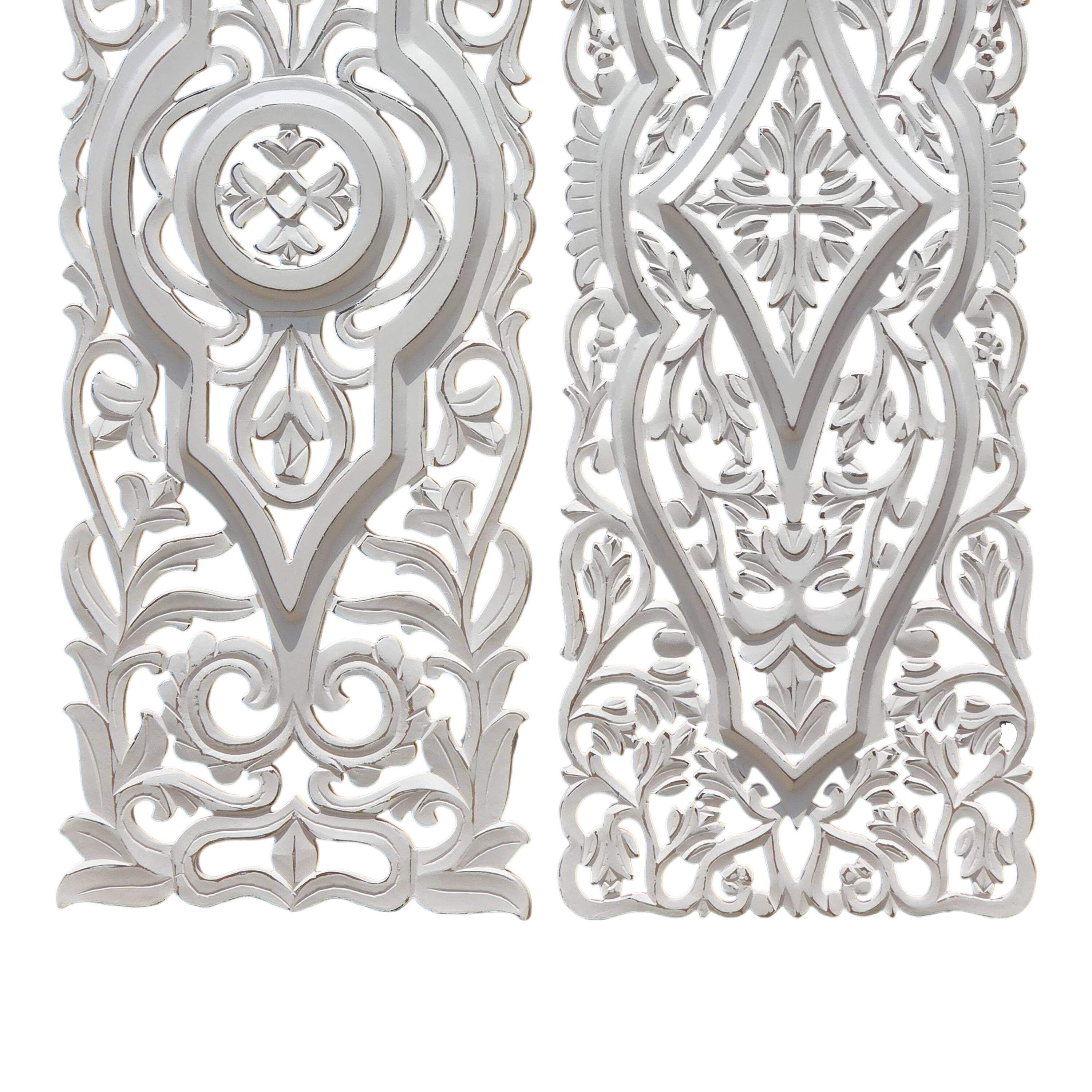 Alt View 4. Manhattan Lane - Ozy Carved Wall Art Panel Set of 2 | Handcrafted Ornate Decor | 16x48 - White.
