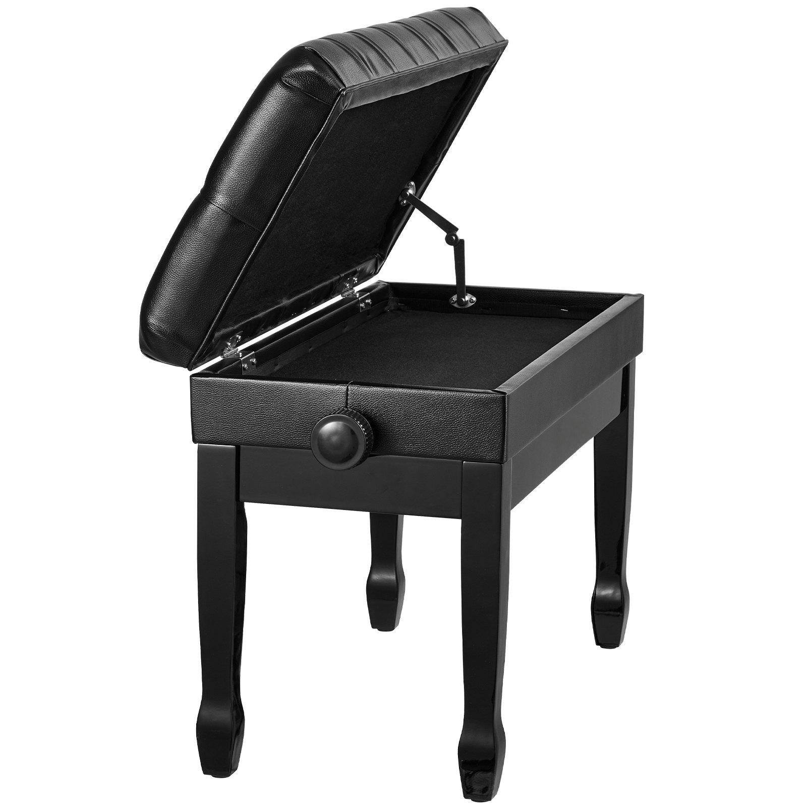 Alt View 10. Glintex - Piano Bench Adjustable Duet Keyboard Stool with Storage Compartment Padded Cushion for Bedroom or Studio - Black.