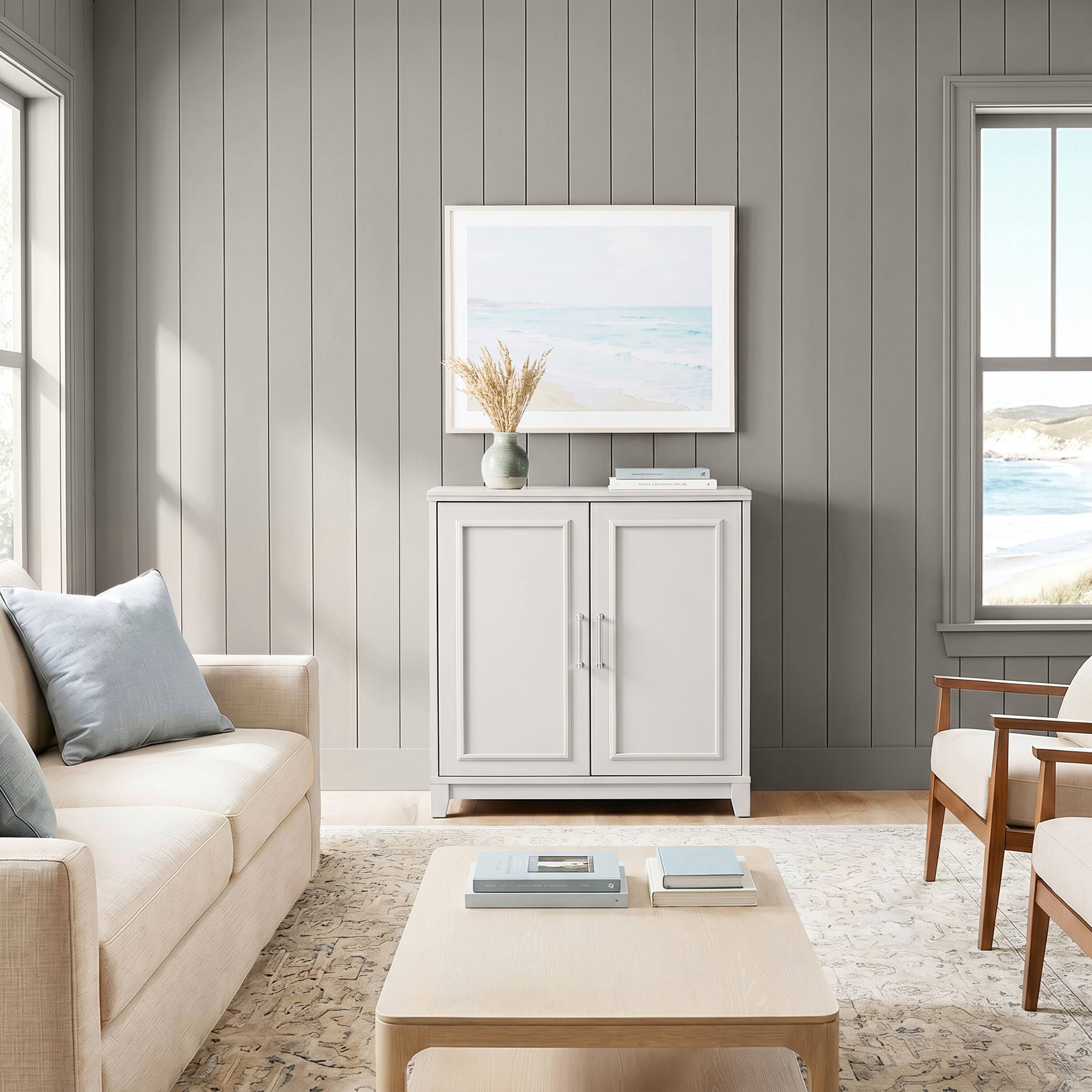 Alt View 5. Martha Stewart - Lily Pond Modular Storage Cabinet with Adjustable Shelf, Soft-Close Doors, Premium Hardware, Solid Wood Frame and Legs - Sharkey Gray/Brushed Stainless Steel Hardware.