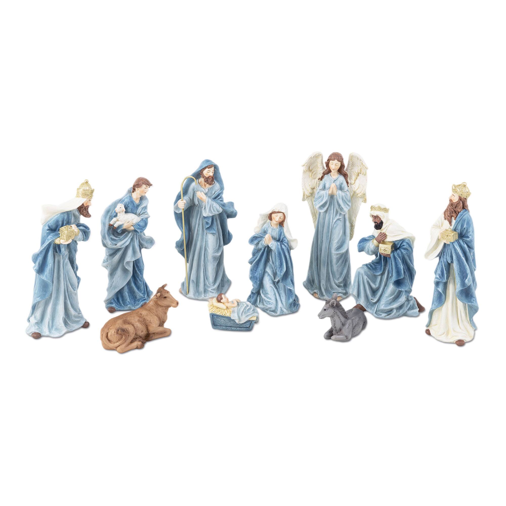 Angle. Glitzhome - 10pcs Resin Nativity Figurine Set - Blue.