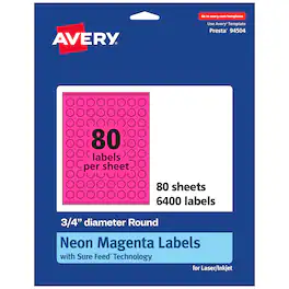 Avery - Printable Round Labels, Neon Magenta, 0.75" Diameter, 6,400ct - Pink