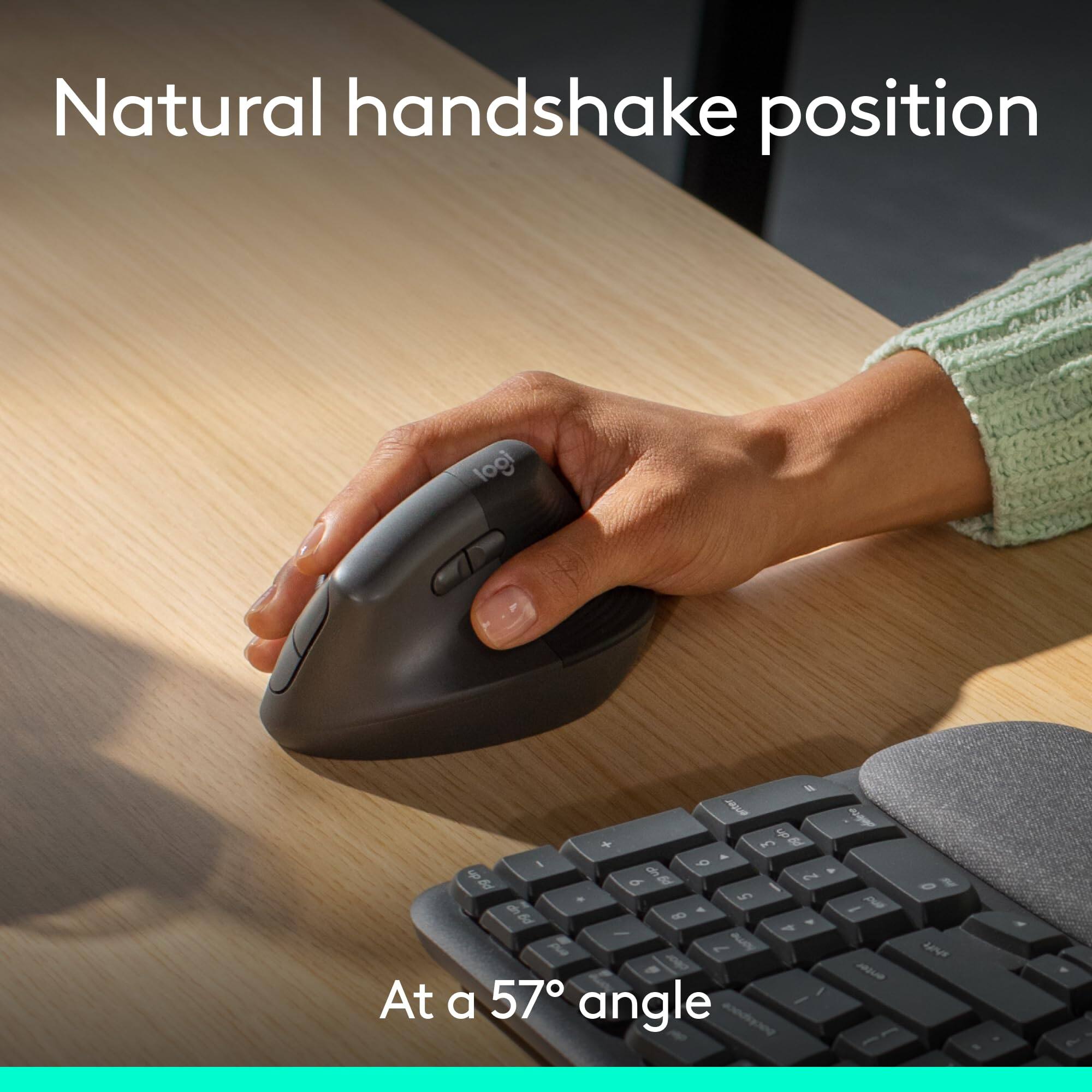 Natural handshake position  
At a 57° angle
