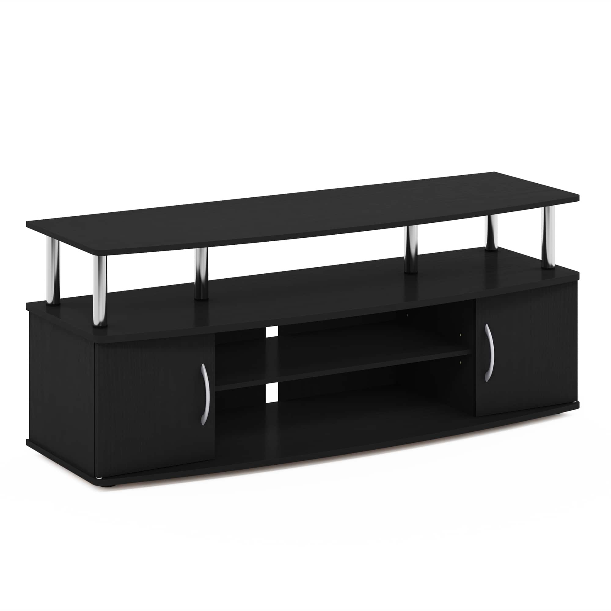 Furinno - JAYA Large Entertainment Center Hold up to 55-IN TV, Stainless Steel Tubes - Americano/Stainless Steel