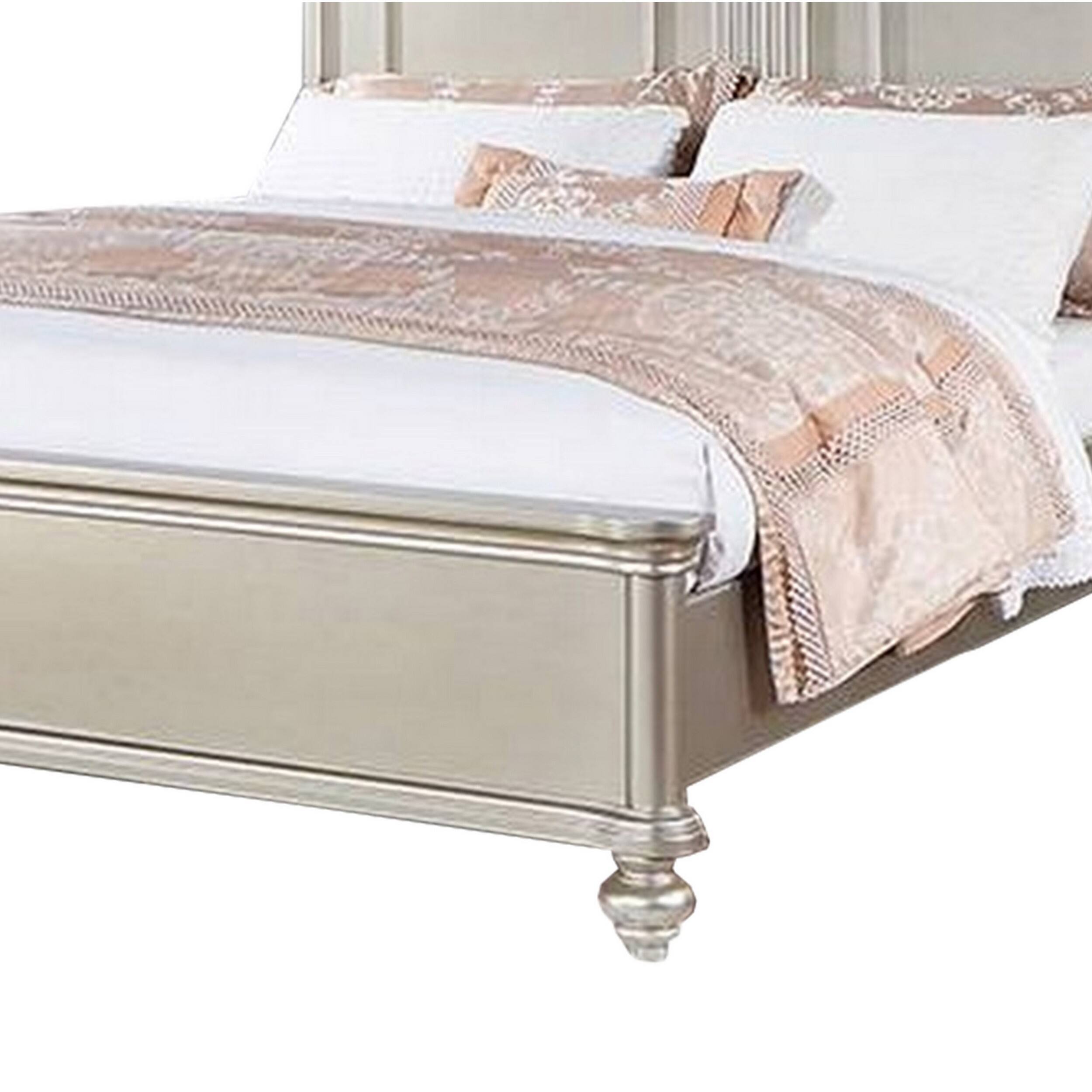 Alt View 3. Manhattan Lane - Opp Platform Queen Size Bed with Curved Panel Headboard - Champagne Silver.