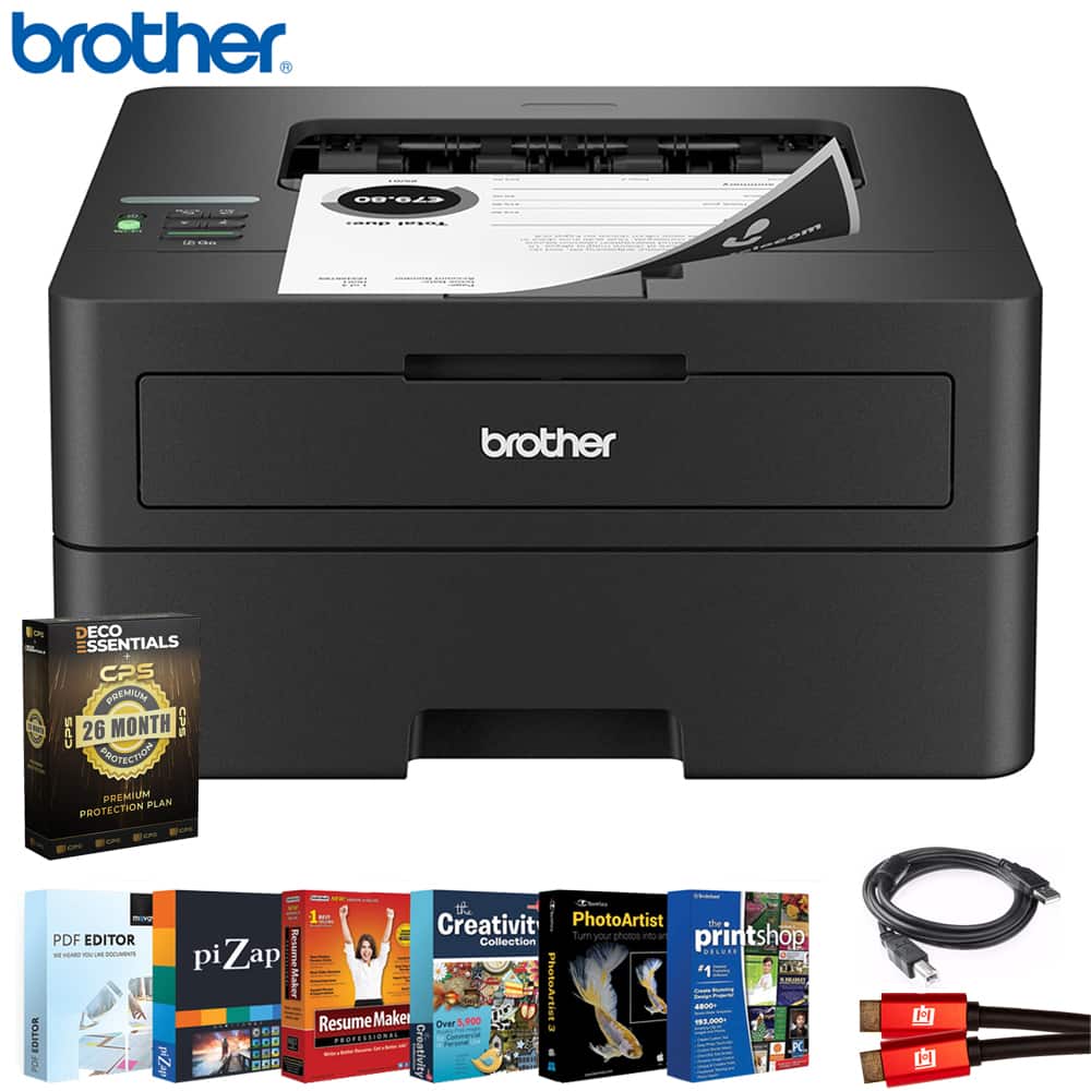 Brother - HL-L2460DW SOHO Laser Printer + 26-Month Extended Warranty, HDMI & USB Cables Bundle