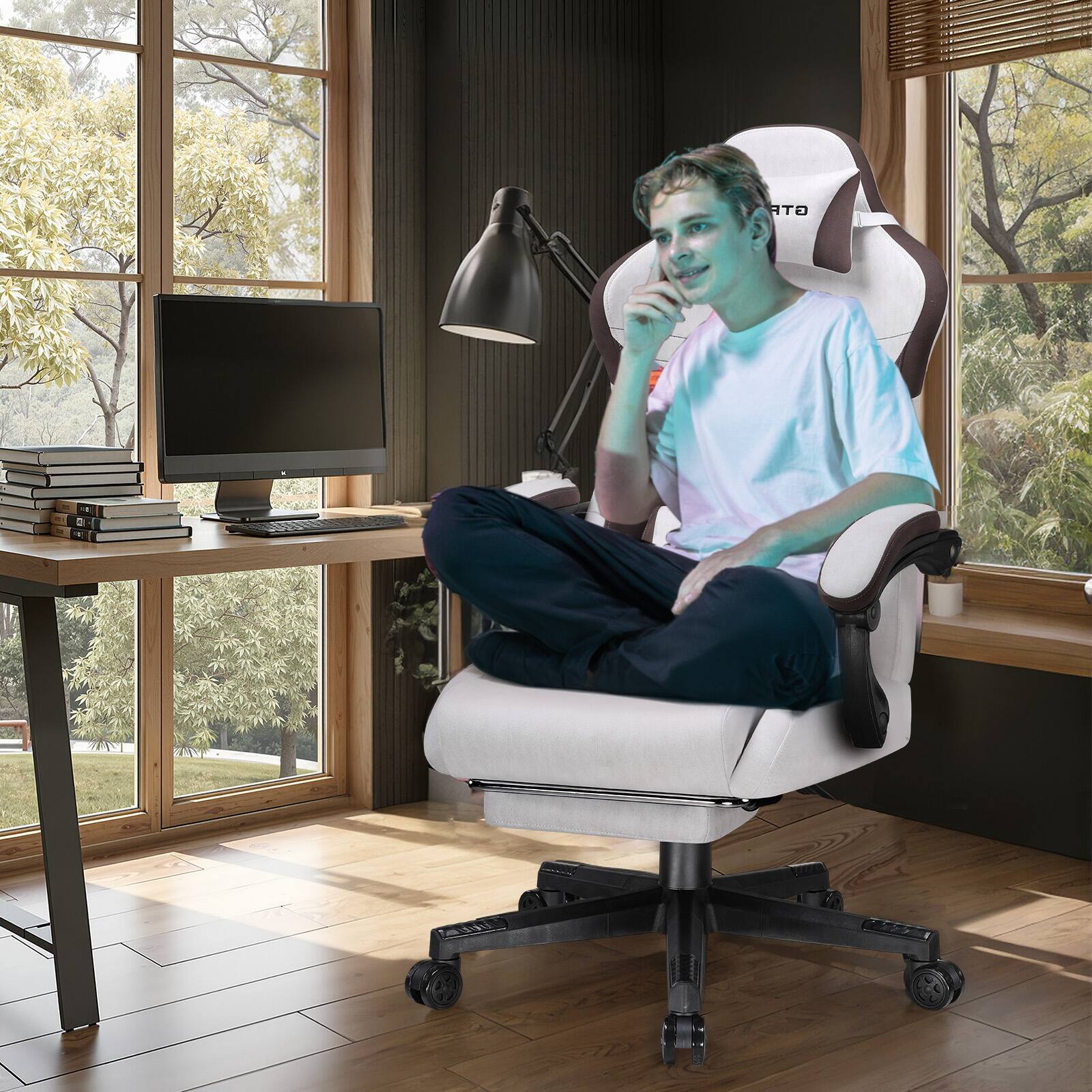 Alt View 4. GTPlayer - Gaming Chair with Extended Backrest Fabric Computer Chair,Brown - Brown.