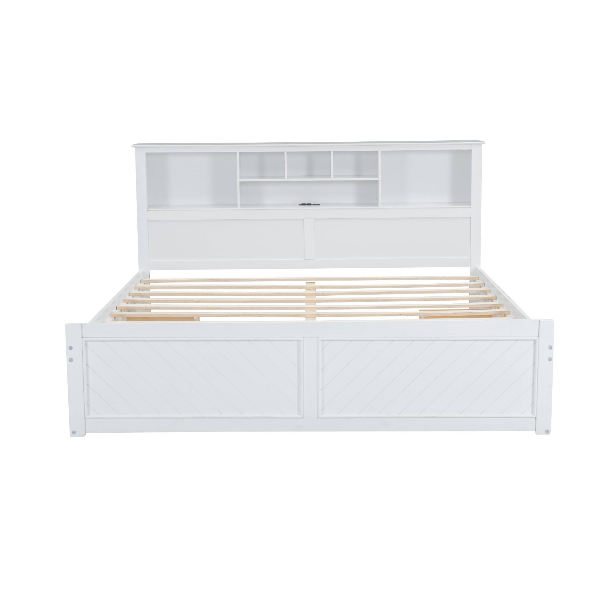 Alt View 4. Tiramisubest - King Size Wood Platform Bed with Multi-storage Headboard, USB and Drawers, White - White.