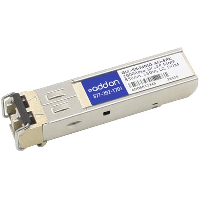AddOn - 5PK Cisco® GLC-SX-MMD Compatible TAA 1000Base-SX SFP Transceiver (MMF, 850nm, 550m, LC, DOM) - For Data - Black