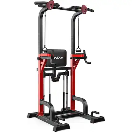 Front. Pooboo - Power Tower Dip Station for Fitness Home Gym Workout,Multi-Function Pull Up Bar For Exercise - Black.
