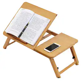 Babevy - Bamboo Laptop Tray, Foldable Bed Table for Laptop Up, Adjustable Angle and Height, for Work & Breakfast - Natural