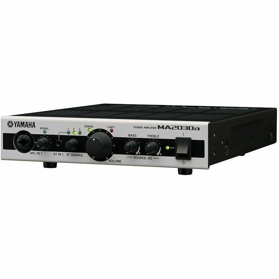 YAMAHA SIGNAL 1 2 3 SIGNAL LIMIT POWER AMPLIFIER MA2030a BASS TREBLE MIC IN 1 ST IN 1 ST SOURCE VOLUME SOURCE EQ