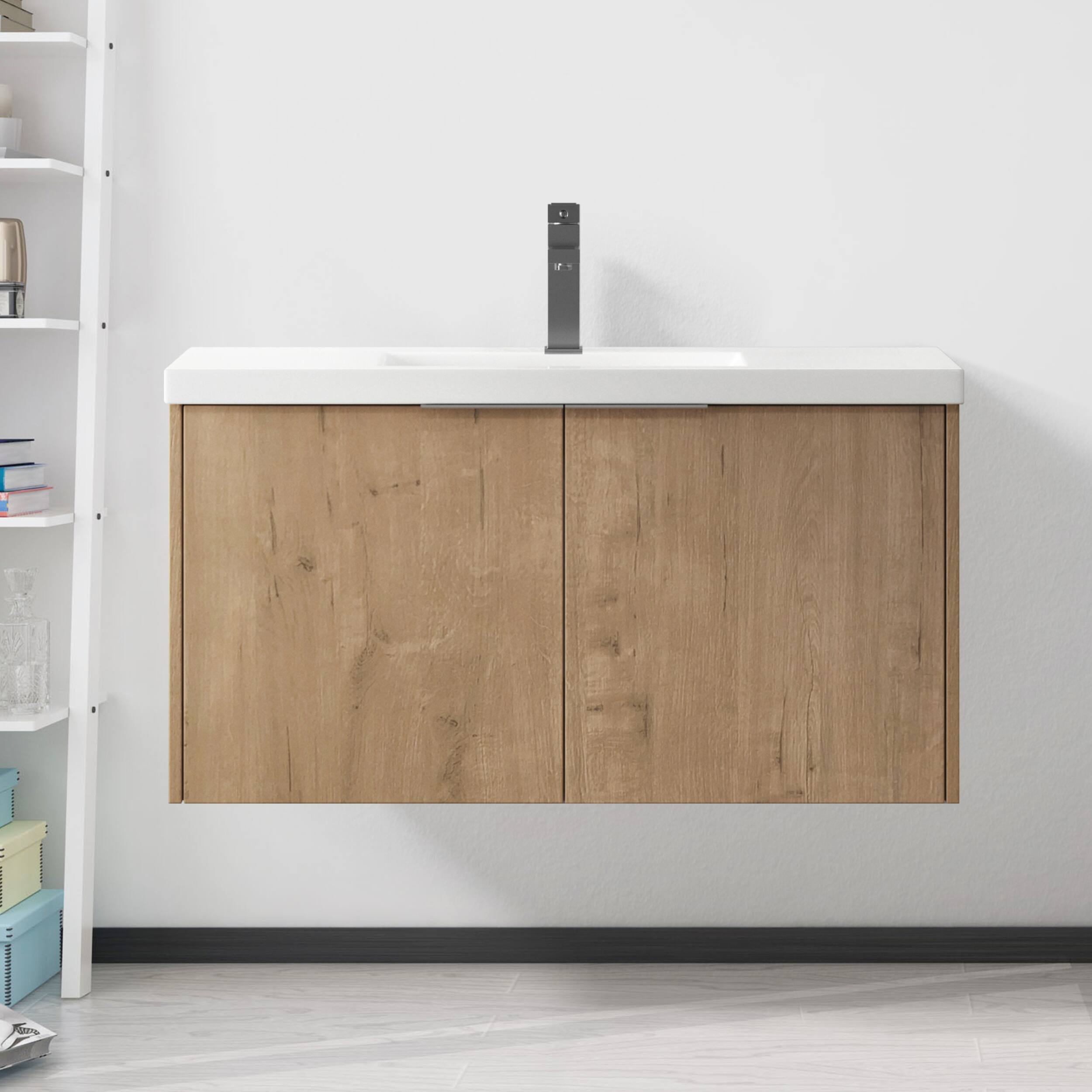 Front. ELEMENT ACE - Modern Design 36 Inch Floating Bathroom Vanity with Sink and Soft Close Doors - Imitative Oak.