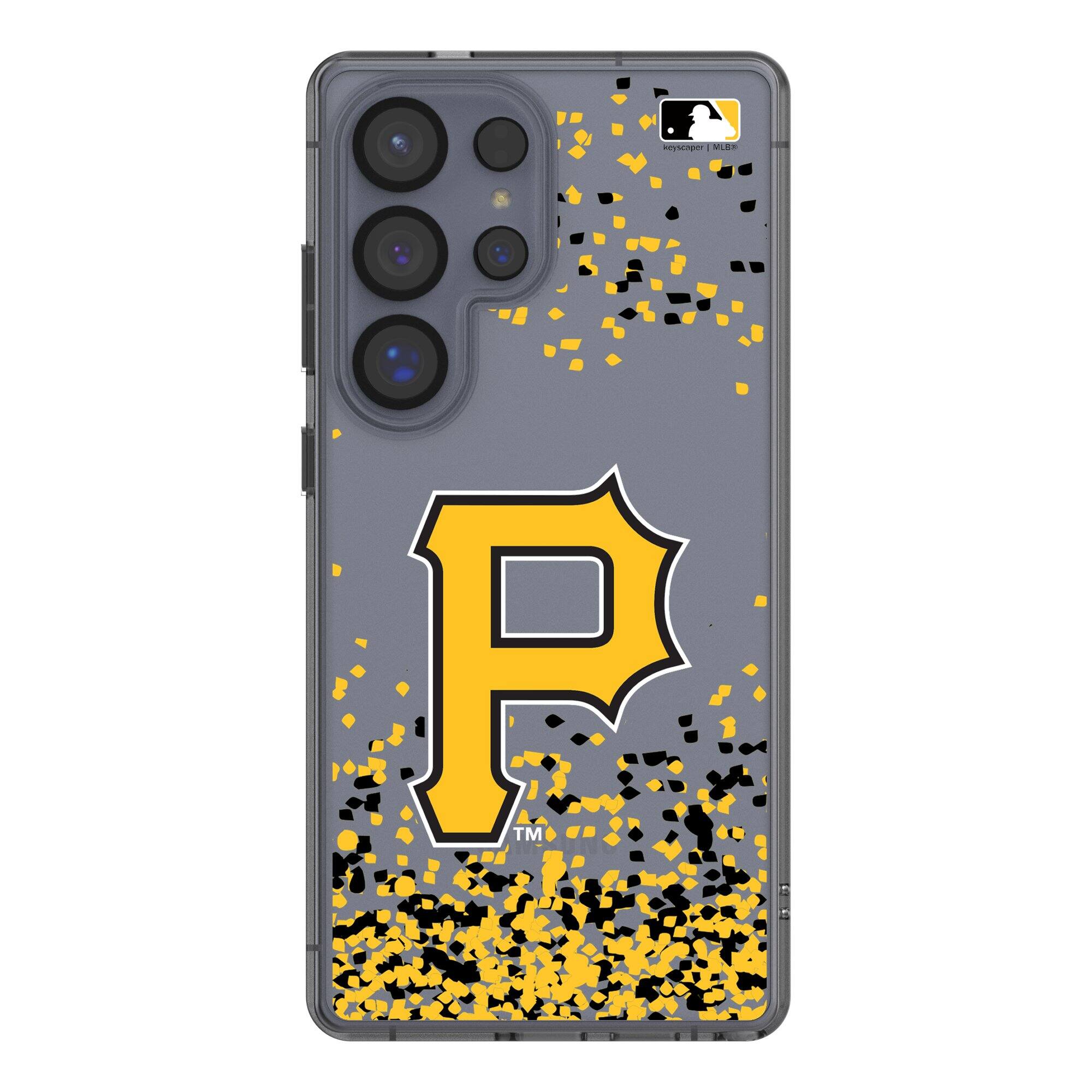 Front. Keyscaper - Pittsburgh Pirates Galaxy S8 Confetti Design Clear Case - S23 - Multicolor.