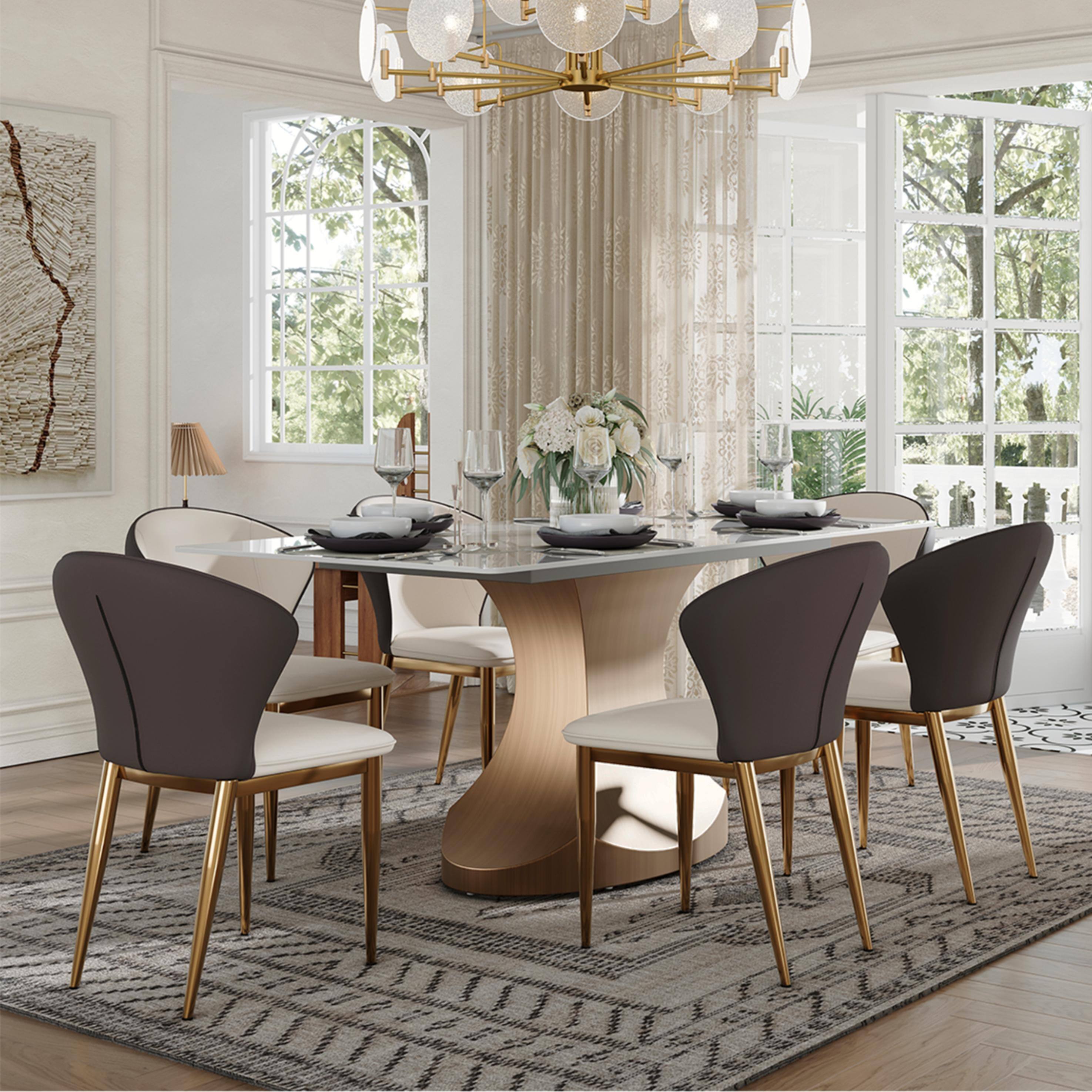Left. POVISON - Modern Wingback Dining Chairs Set of 2, Faux Leather Side Chairs, Beige & Brown - Beige & Brown.