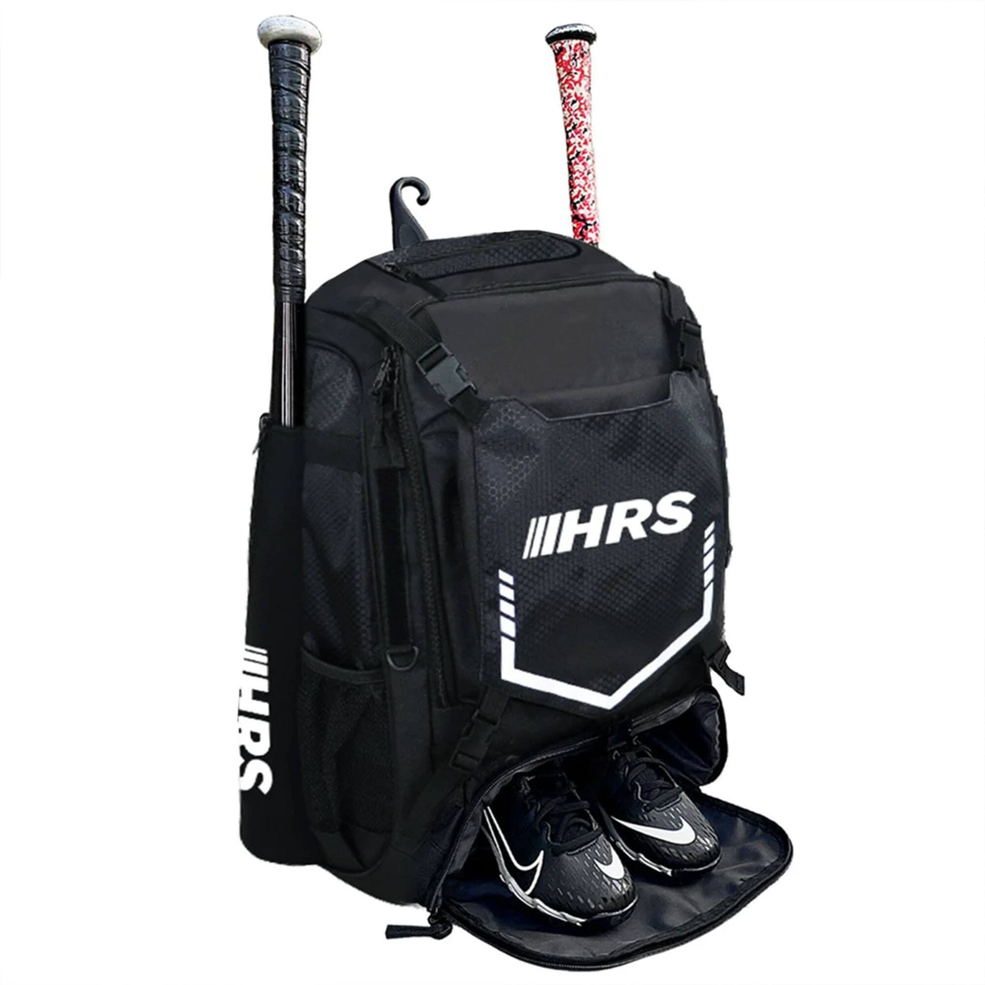 Hit Run Steal - Bat Bag Backpack, Holds up to 4 Bats, Glove, and Helmet - Black