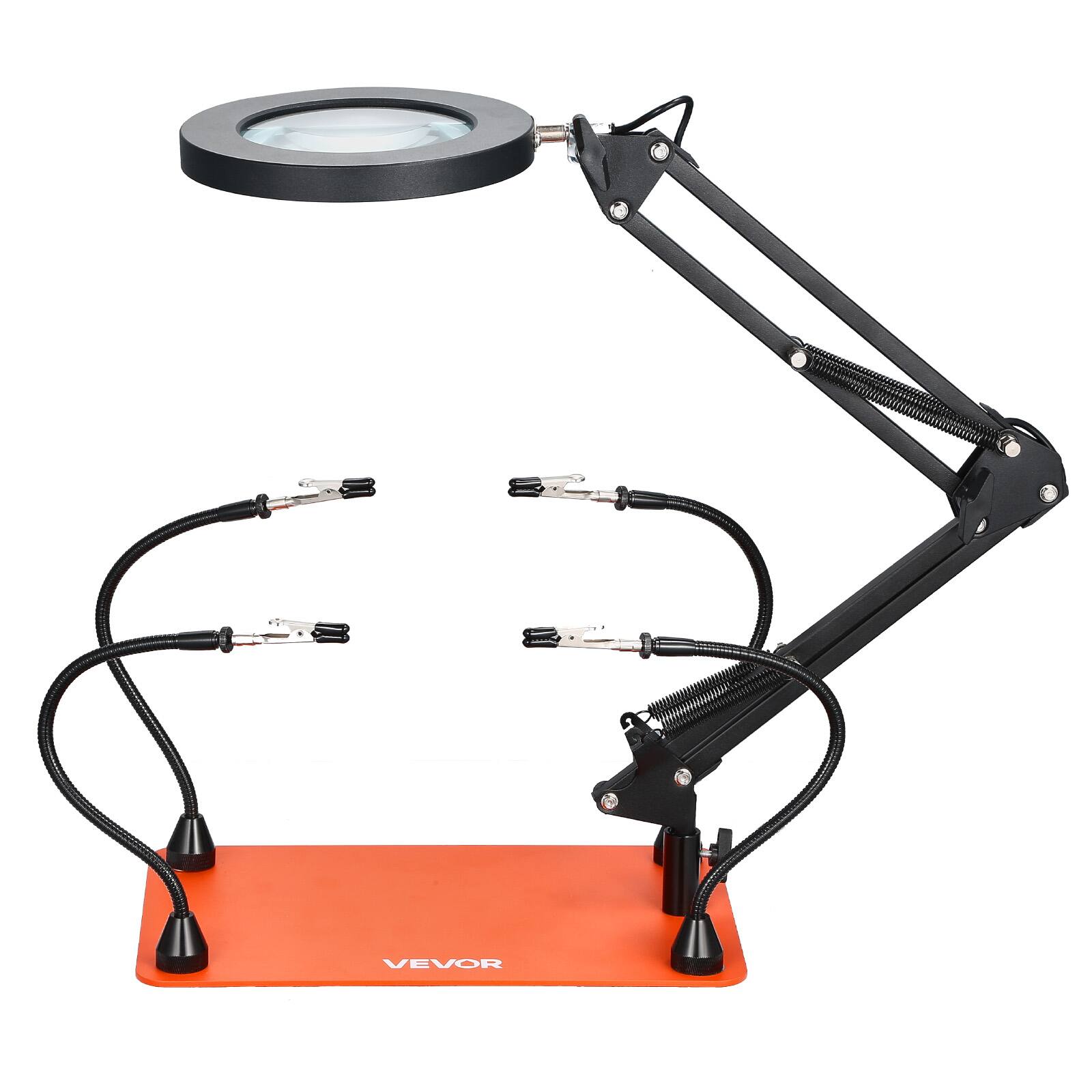 Alt View 5. VEVOR - Magnetic Helping Hands Soldering Station, 4 Flexible Arms Third Hand Tool with 3X LED Magnifying Lamp & Non-Slip - Orange.