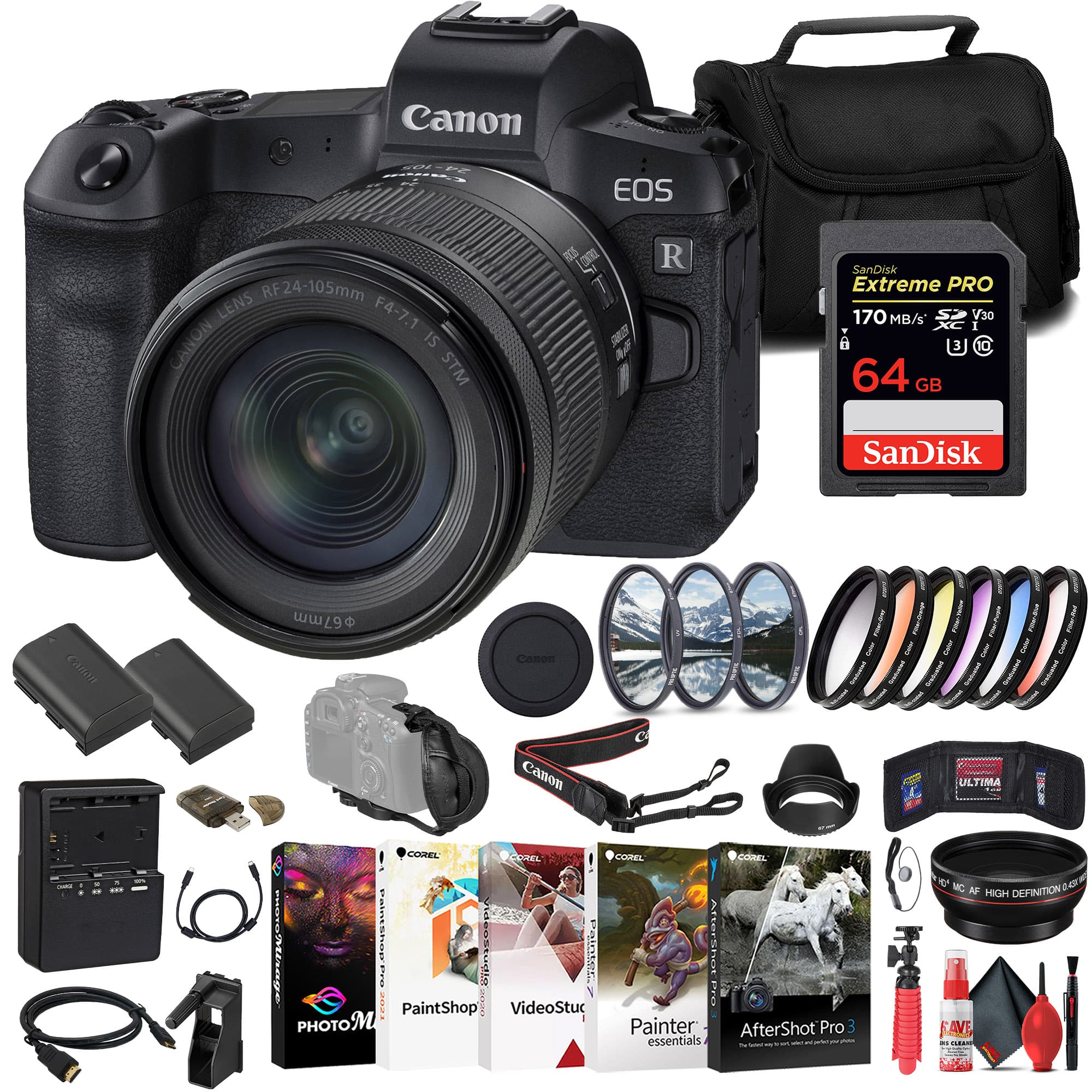 Canon - EOS R Mirrorless Camera W/ 24-105mm Lens + 64GB Card + Bag Graphic Bundle (International Version)