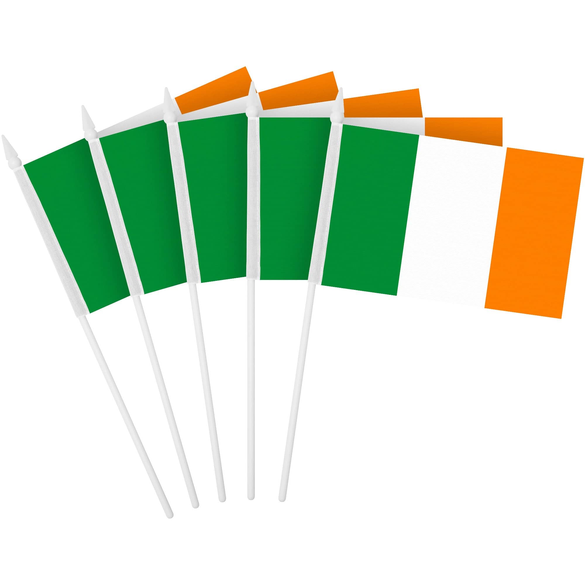 G128 - 30 Pack Handheld Ireland Stick Flags 4x6 in, 150D Polyester with Plastic Spear Stick - Assorted Colors