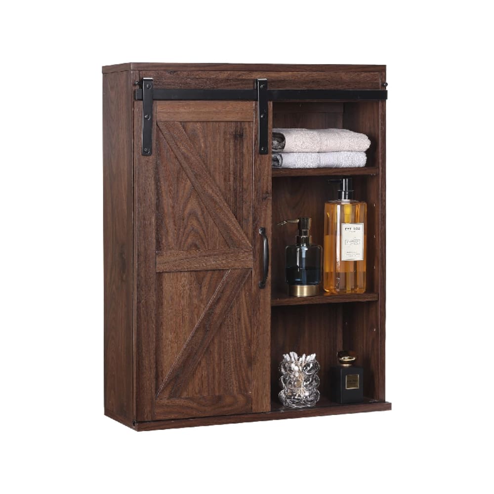 Healthful Sports - WOODEN CABINETRY WITH SLIDING BARN DOOR - Dark Walnut