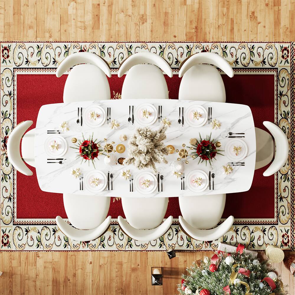 Alt View 8. POVISON - 79" Modern Minimalist Dining Table for 6-8, White Rectangular Glossy Sintered Stone Tabletop, Bronze Carbon Steel Leg - Glossy White Sintered Stone with Bronze.