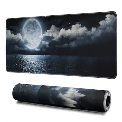 Front. Earthley Blooms - Gaming Mouse Pad Abstract Black 31.. Sea Wave Texture Non-slip Rubber Base Large Mousepad Stitched Edges Mat - Black sea.