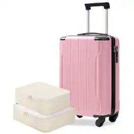 Loheer - 20 Inch Carry On Luggage Hardshell ABS Suitcase with Spinner Wheels and TSA Lock - Pink