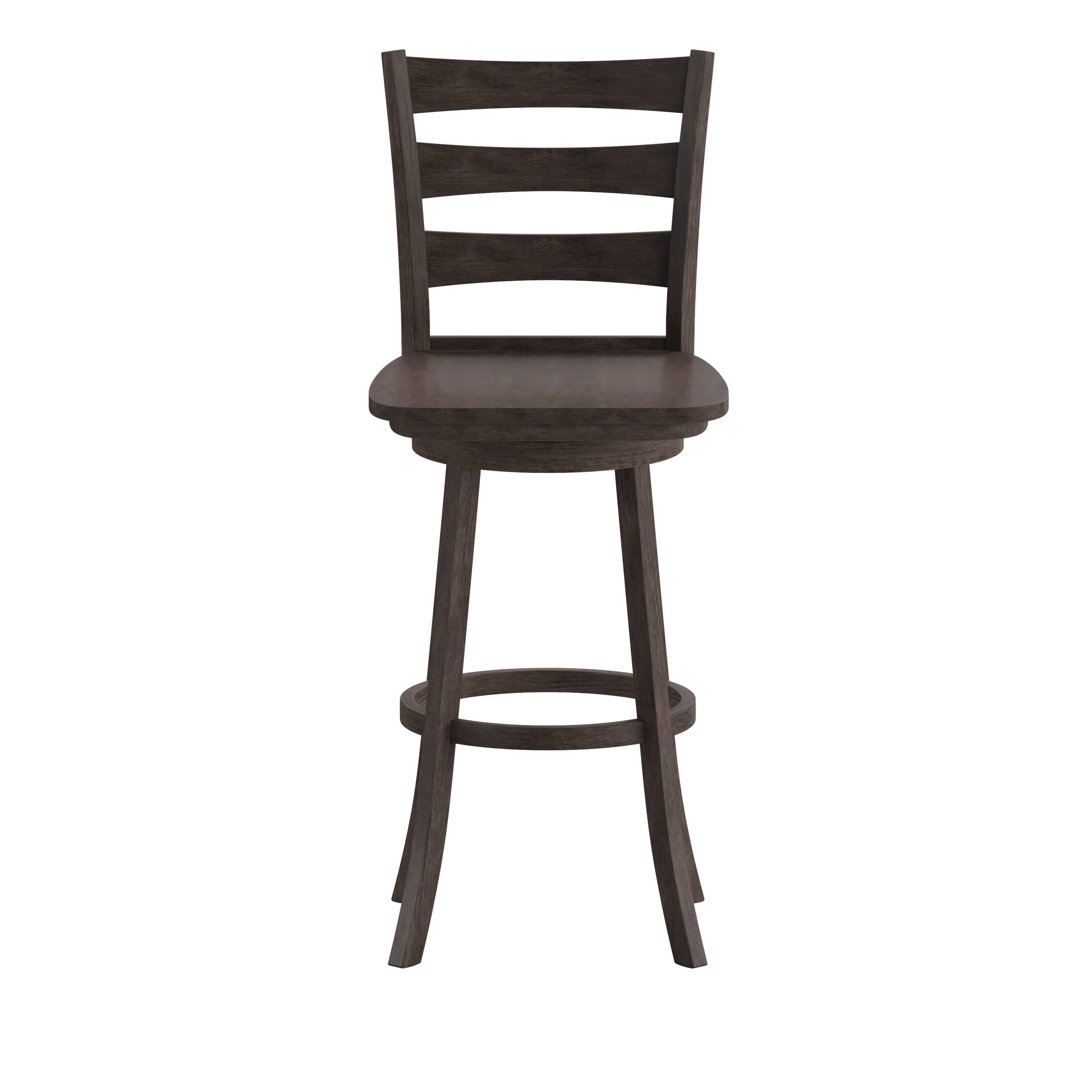 Angle. Flash Furniture - Liesel Commercial Grade Wooden Classic Ladderback Swivel Bar Height Barstool with Solid Wood Seat, Gray Wash Walnut - Gray.