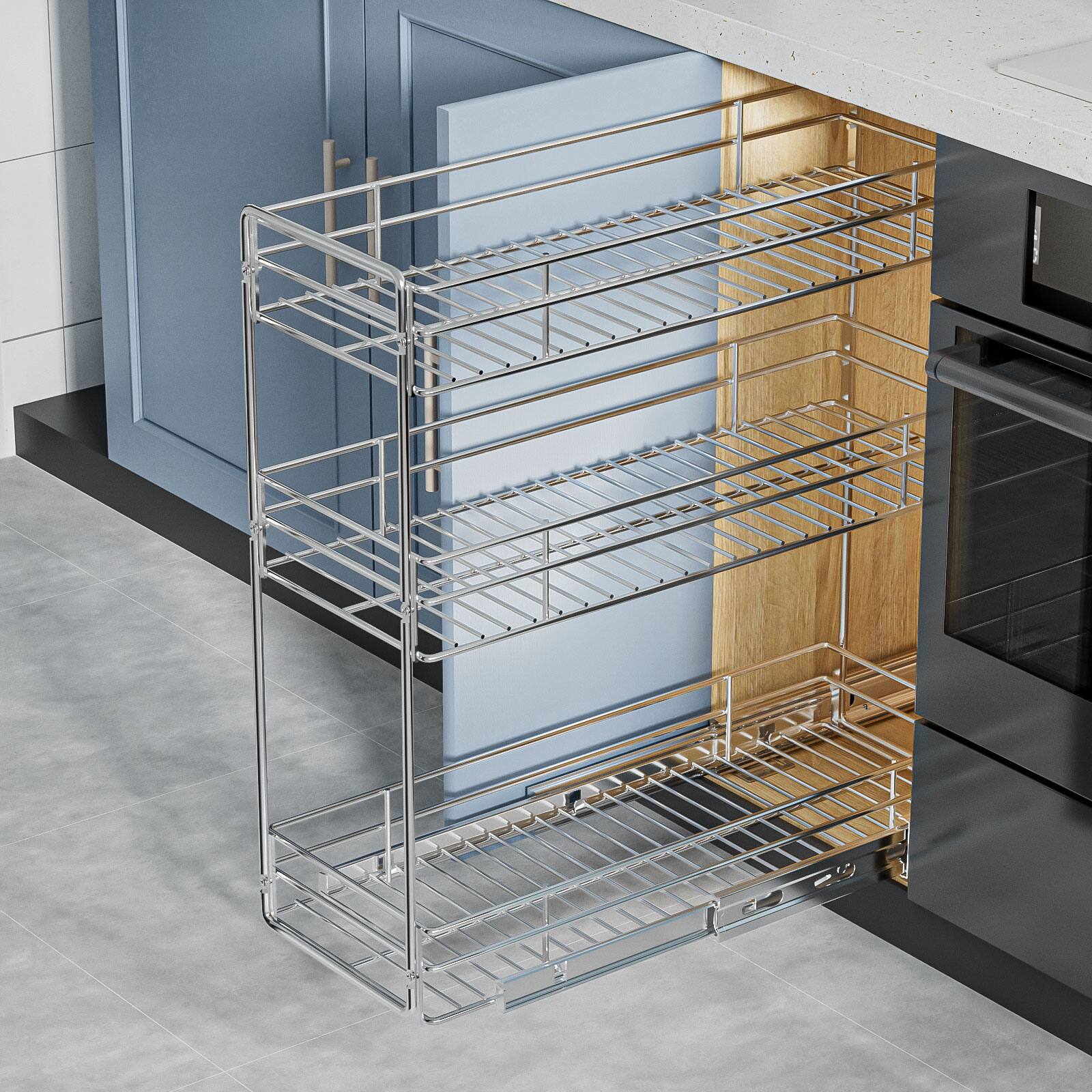 Alt View 1. LOVMOR - 3-Tier Pull Out Spice Rack for Narrow Cabinet (5½in W X 20½in D) Slide Out Cabinet Organizer and Pull Out Shelves - Silver.
