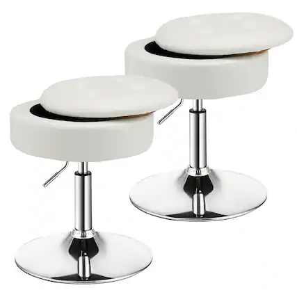 Front. Costway - Costway Set of 2 Adjustable Vanity Stool 360° Swivel Storage Makeup Chair with Tray - White.