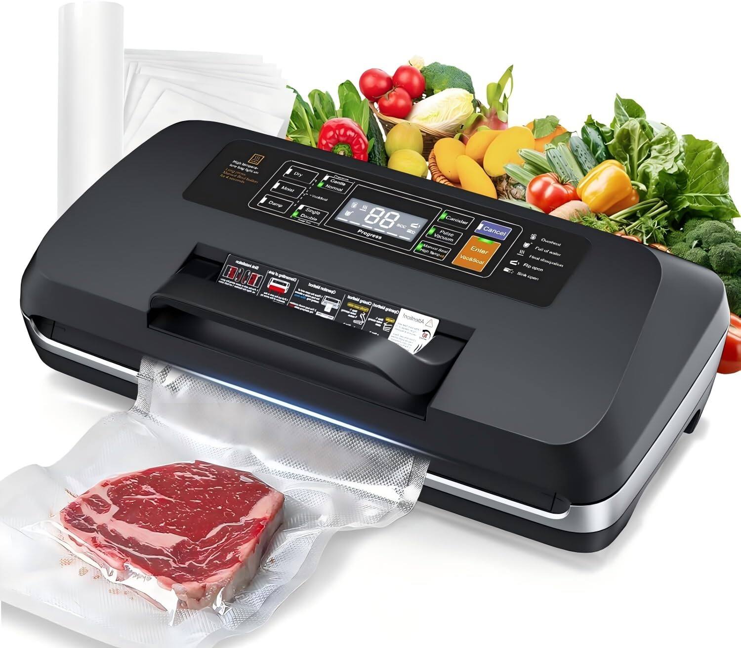 GlowWise - 2025 Vacuum Sealer Machine, 95KPA Automatic with Double Heat Seal & Built-in Cutter, 10-in-1 Functions - Blank
