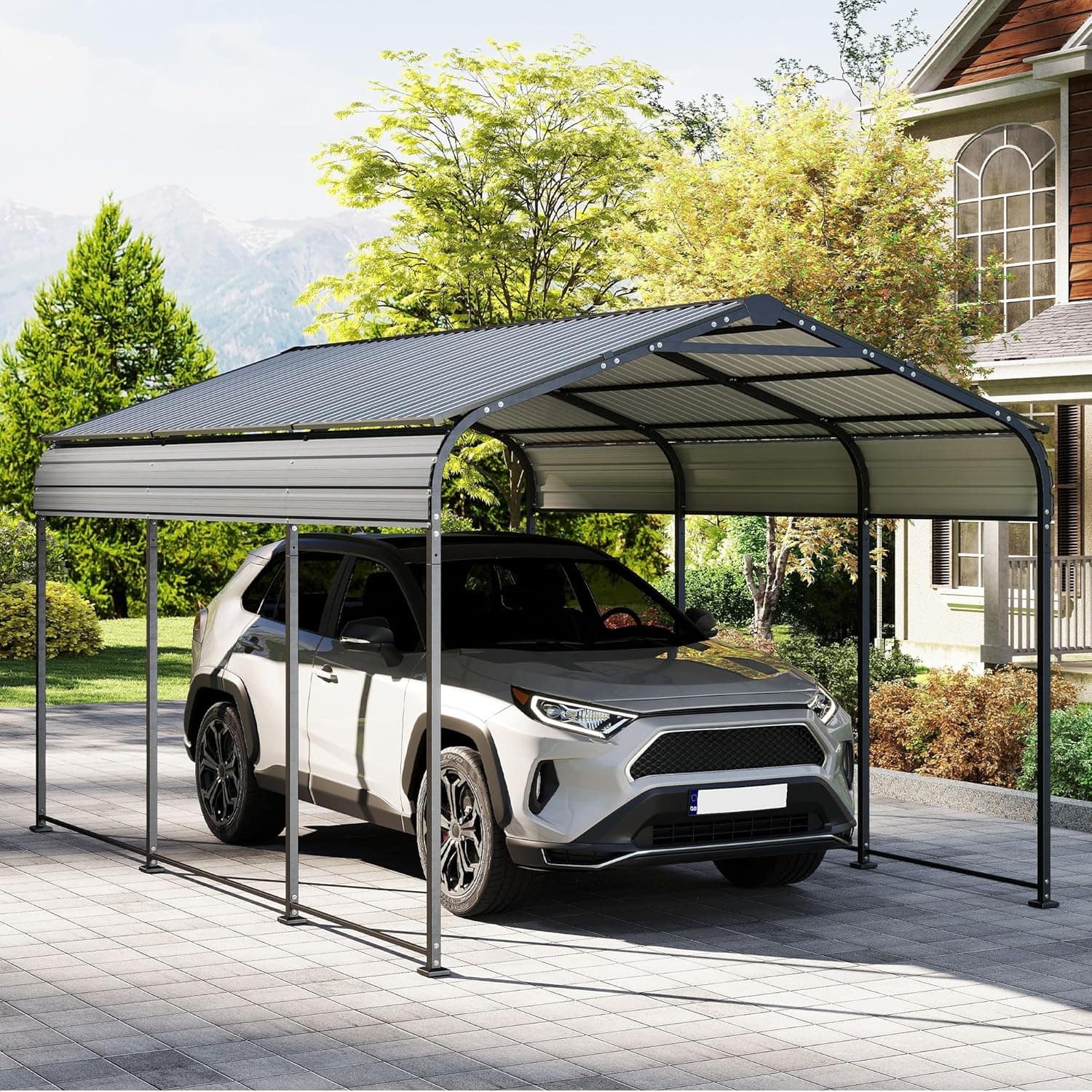 Front. Essen Blissed - 10×15FT Metal Carport, Heavy Duty Car Port, All-Weather Outdoor Storage Trucks, Boats, Cars, Galvanized Steel Roof.