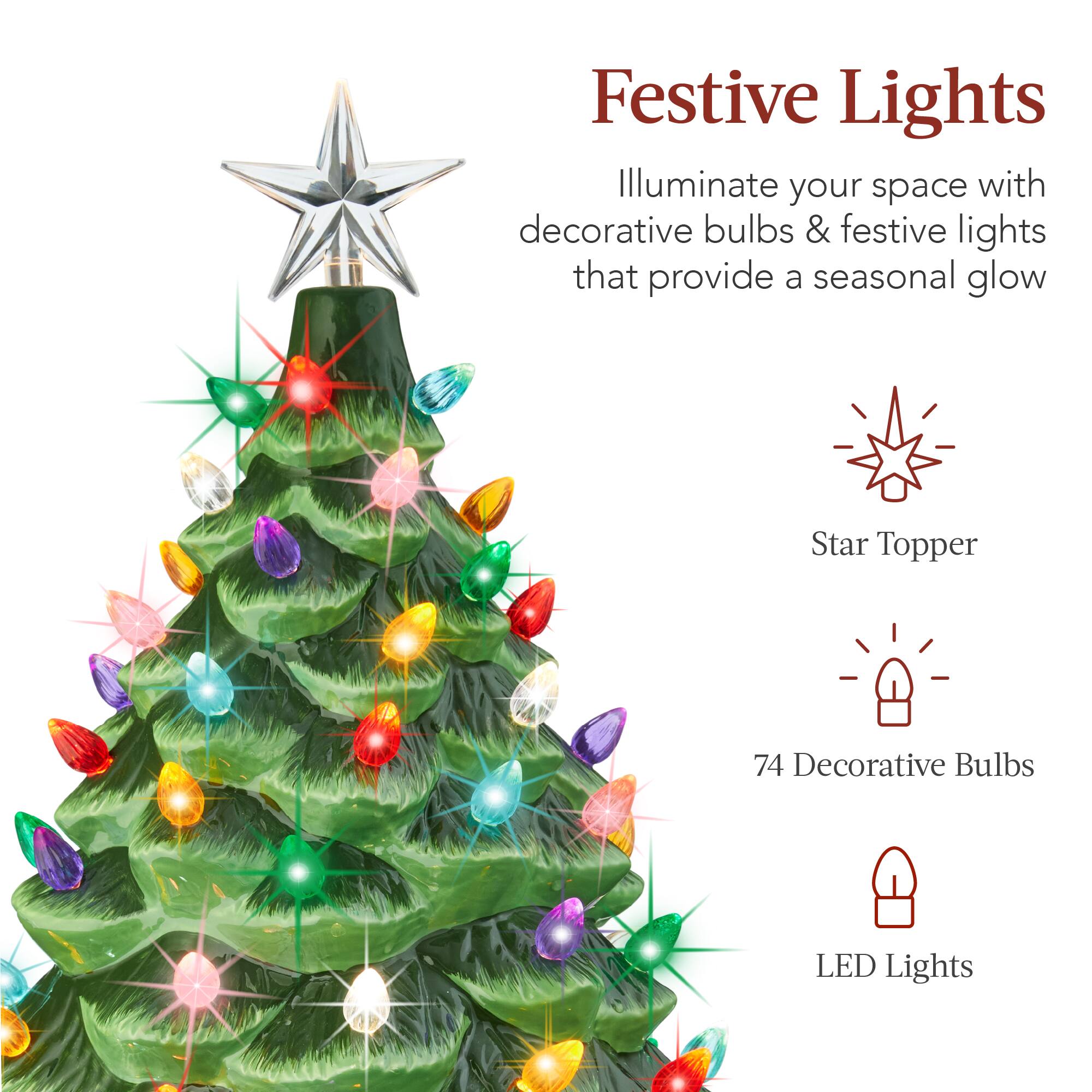 Festive Lights

Illuminate your space with decorative bulbs & festive lights that provide a seasonal glow

- Star Topper
- 74 Decorative Bulbs
- LED Lights
