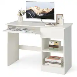 Costway - Computer Desk with Keyboard Tray Drawer - White