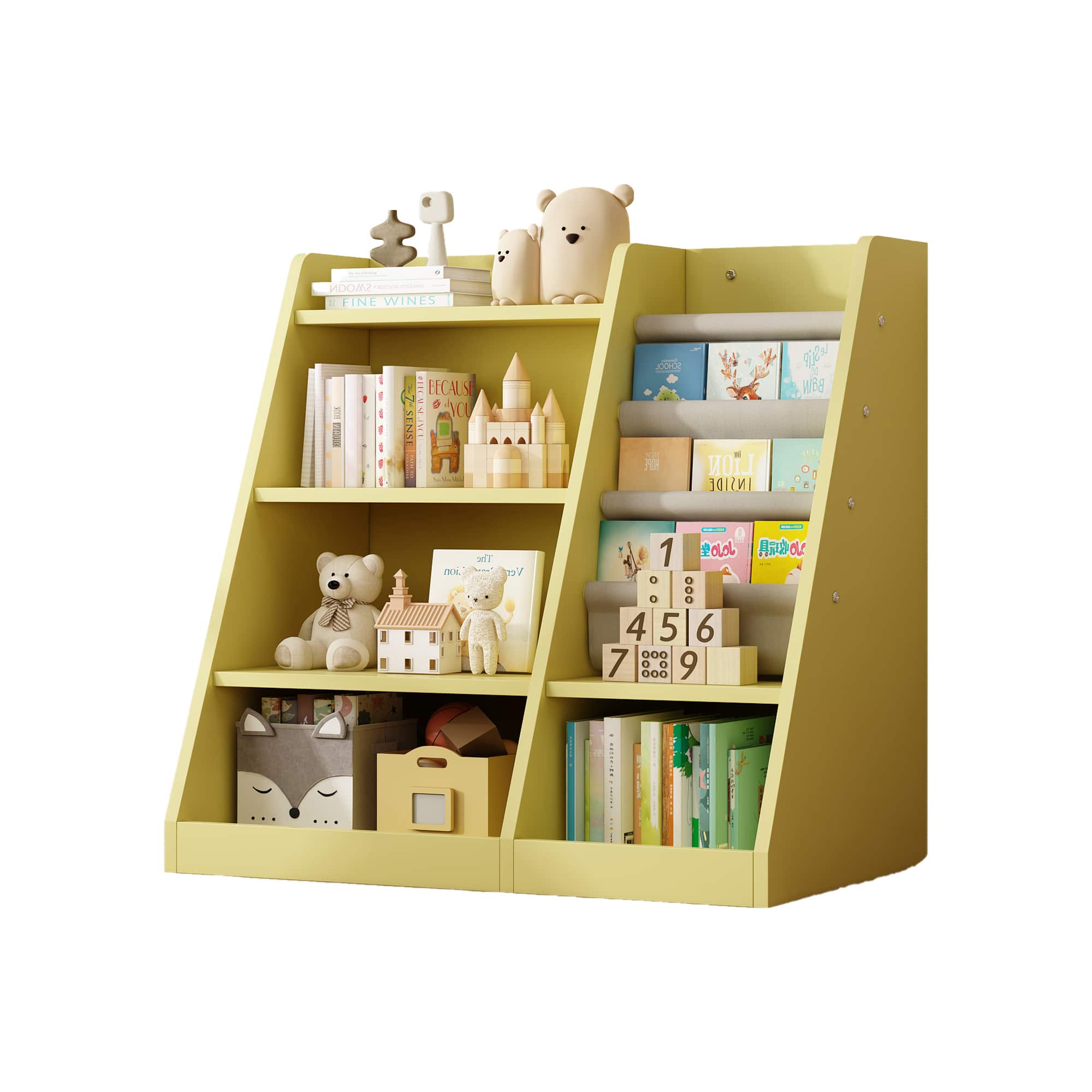 Spaco - Kids Bookshelf Toy Storage Organizer, Wooden Cabinet for Playroom Bedroom Nursery - Yellow