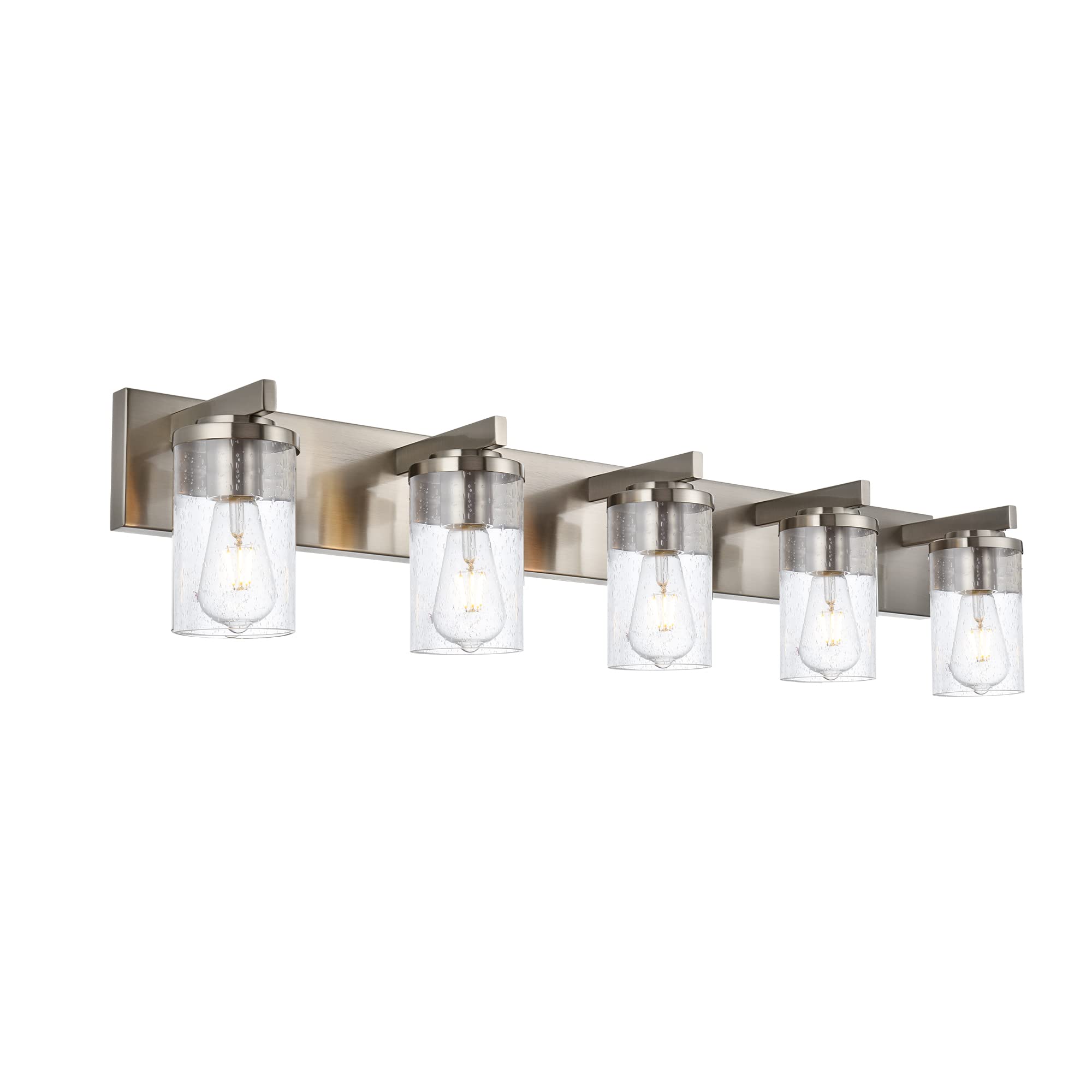 Dazzling Pops - Modern Wall Bathroom Vanity Light Fixture Metal With Clear Glass Shade Industrial Vintage Farmhouse Mount L - Brushed Nickel 5 Lights