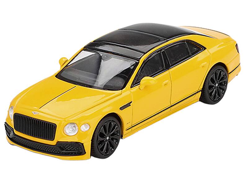 Alt View 3. True Scale Miniatures - Bentley Flying Spur Monaco Yellow with Black Top Limited Edition 1/64 Diecast Model Car by Mini GT.