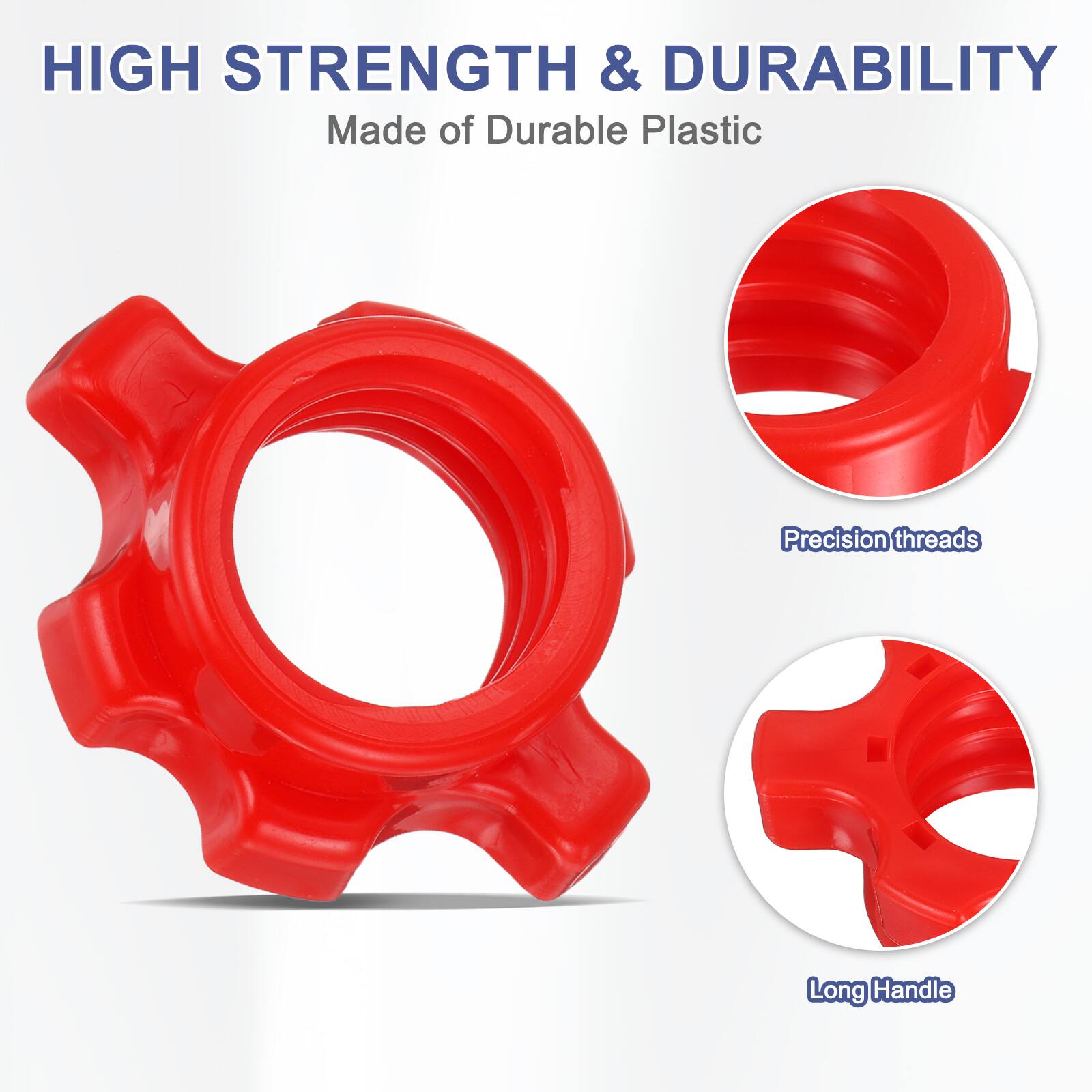 HIGH STRENGTH & DURABILITY  
Made of Durable Plastic  
Precision threads  
Long Handle