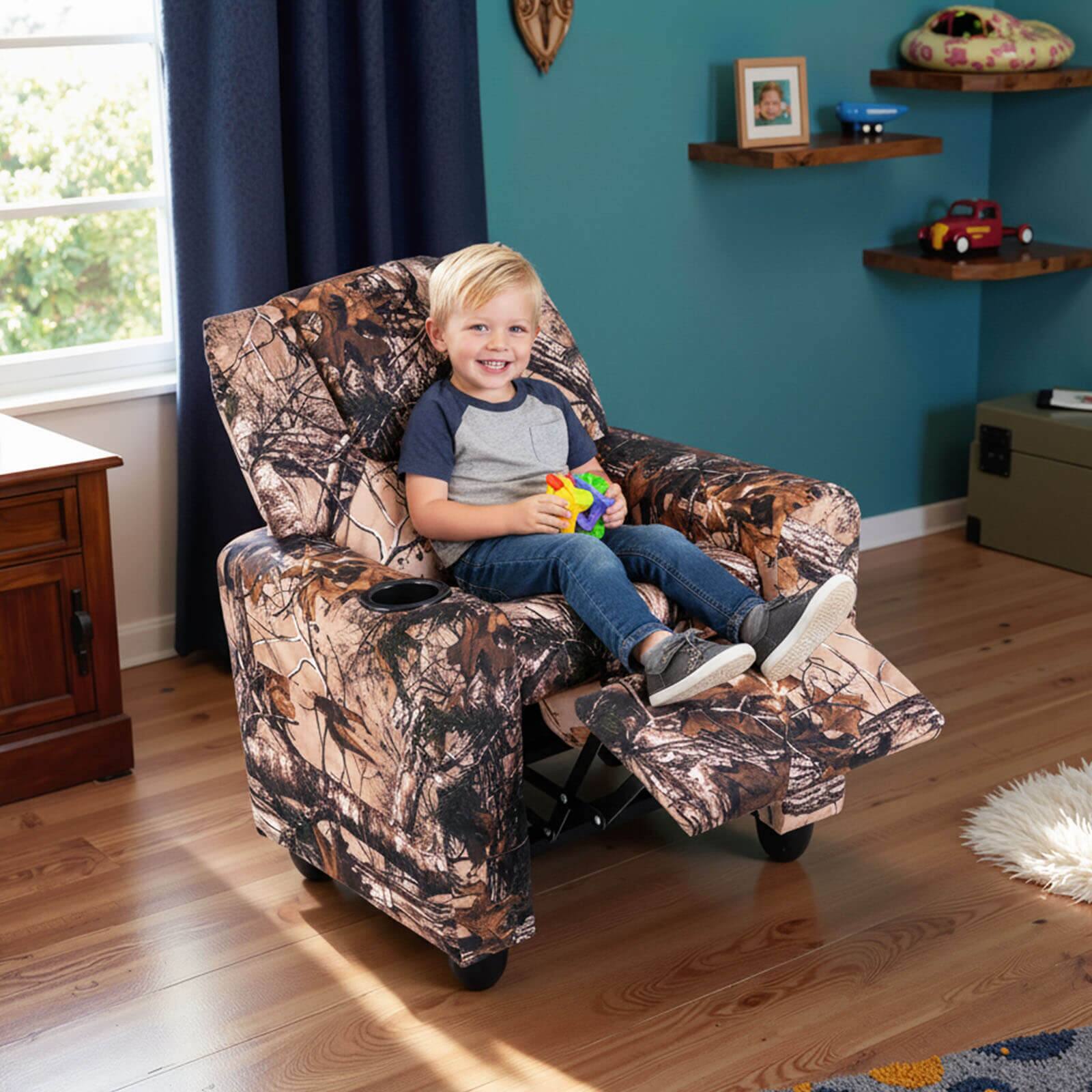 Alt View 4. Costway - Costway Kids Recliner with Cup Holder with Adjustable Backrest & Footrest for Boys & Girls - Camouflage.
