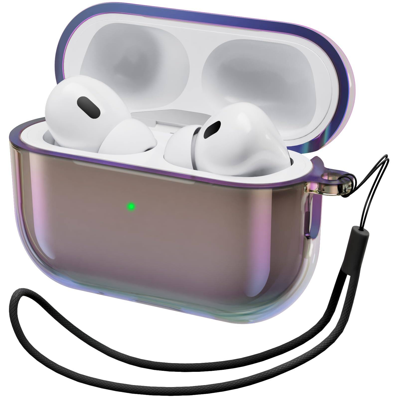 Ornarto - for AirPods Pro 2nd Case(2023/2022),Gradient Clear TPU,Full Drop Protection Cover with Lanyard - Iridescent Purple