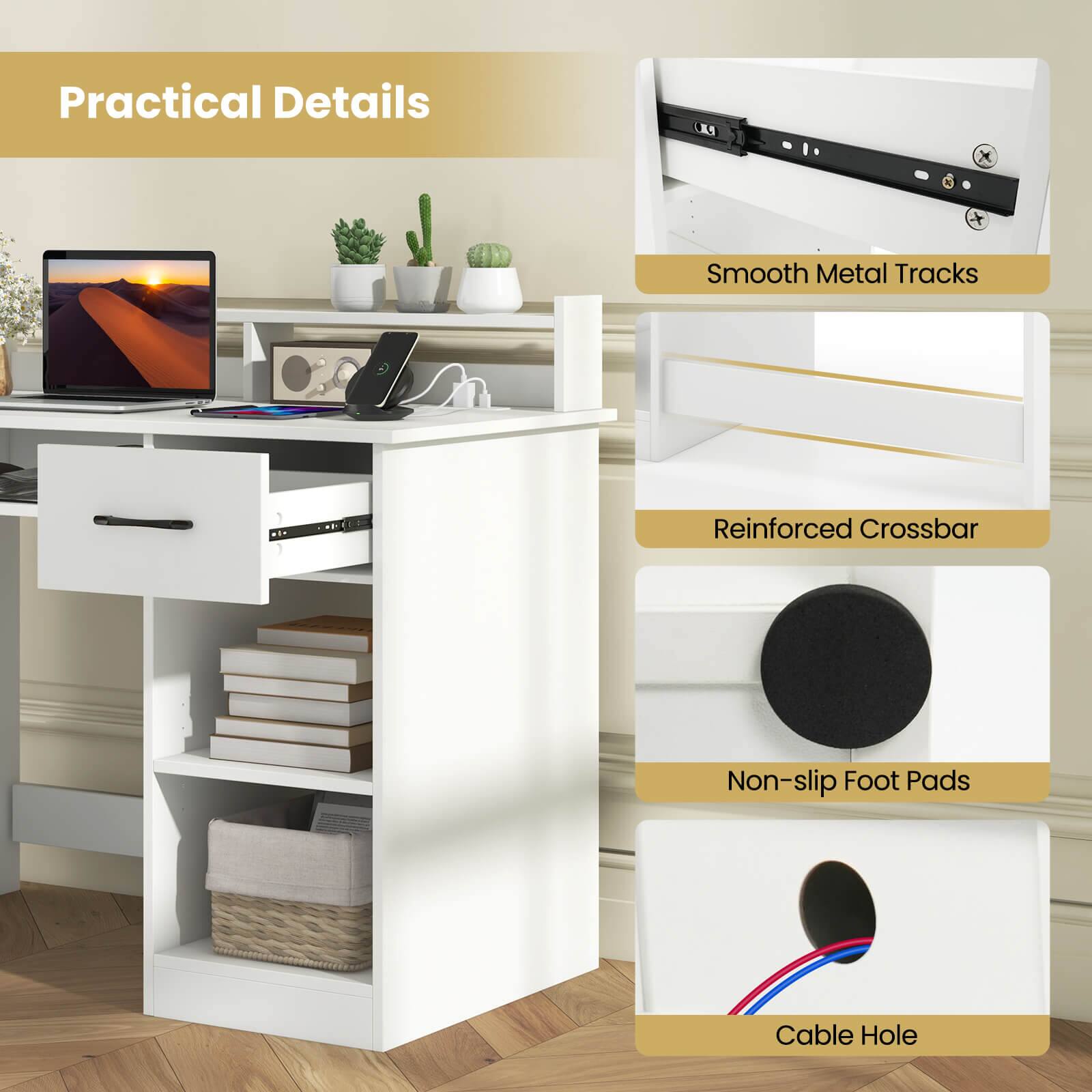 Practical Details
- Smooth Metal Tracks
- Reinforced Crossbar
- Non-slip Foot Pads
- Cable Hole